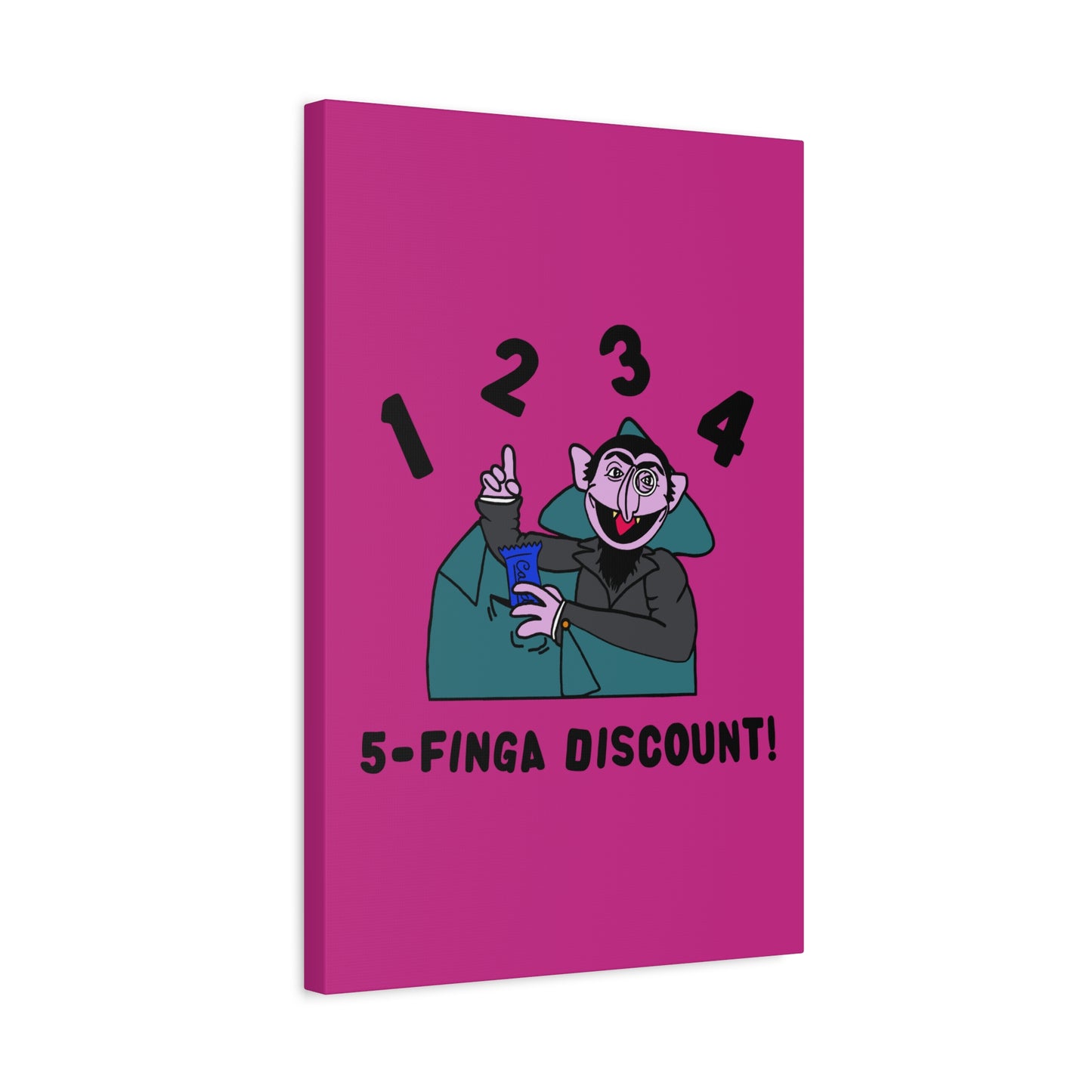 Five Finger Discount Canvas Print Pink - Sesame Street The Count Parody Art Print