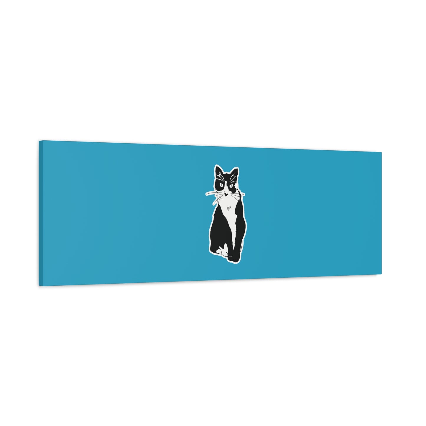 Cat Canvas Print on Turquoise (Sticker Style Cat) - Cat Drawing Art