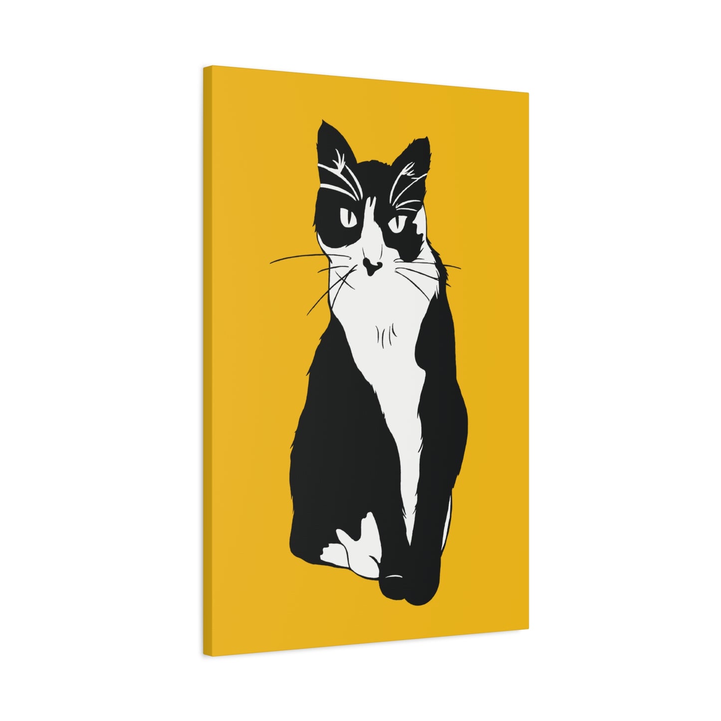 Cat Canvas on Yellow (B&W Style Cat) - Cat Drawing Art