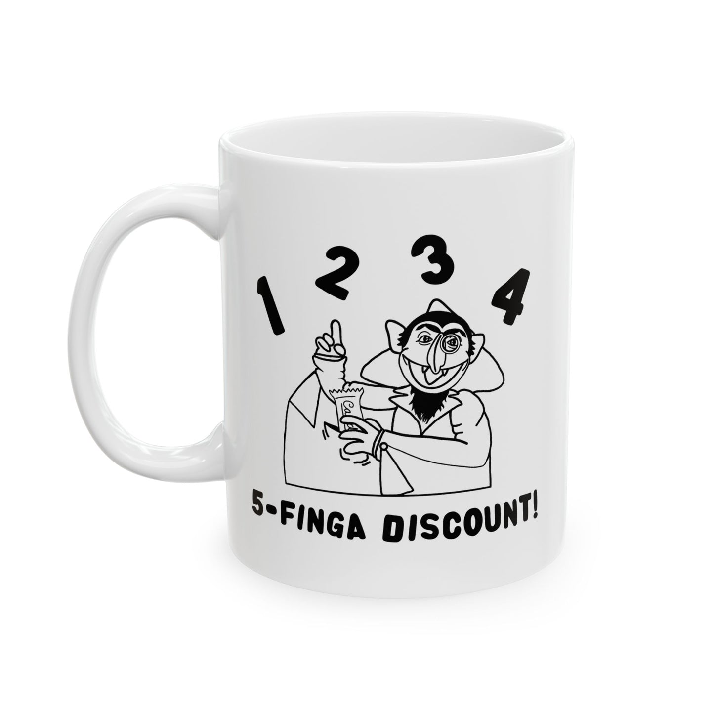 Five Finger Discount Outline Mug - Sesame Street The Count Parody Coffee Mug