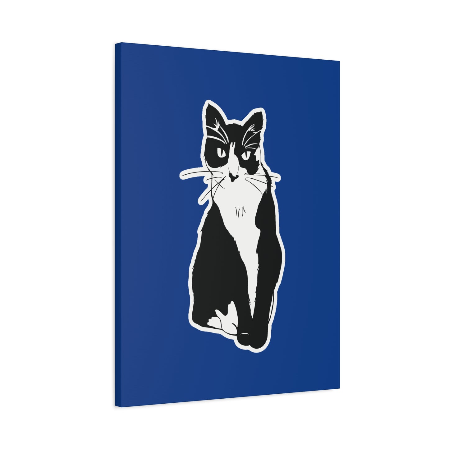 Cat Canvas Print on Dark Blue (Sticker Style Cat) - Cat Drawing Art