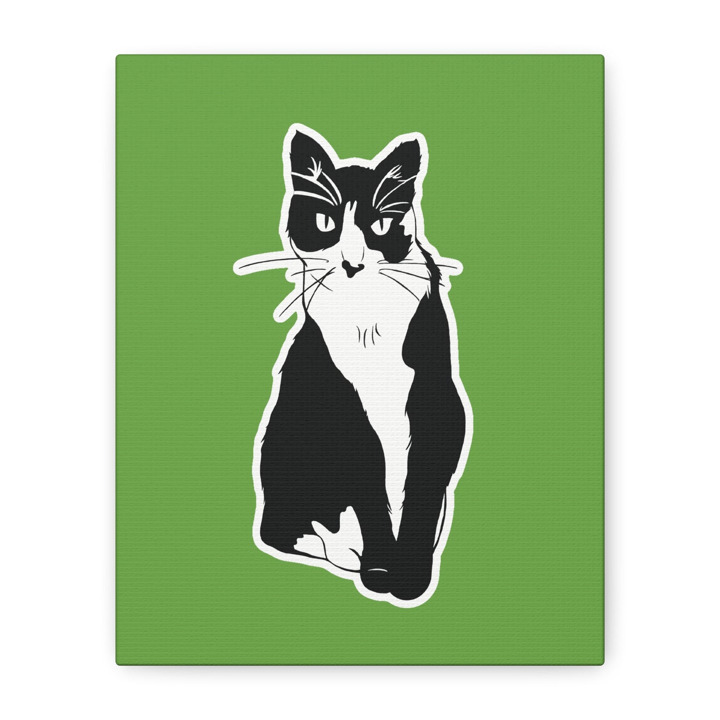 Cat Canvas Print on Green (B&W Style Cat) - Cat Drawing Art