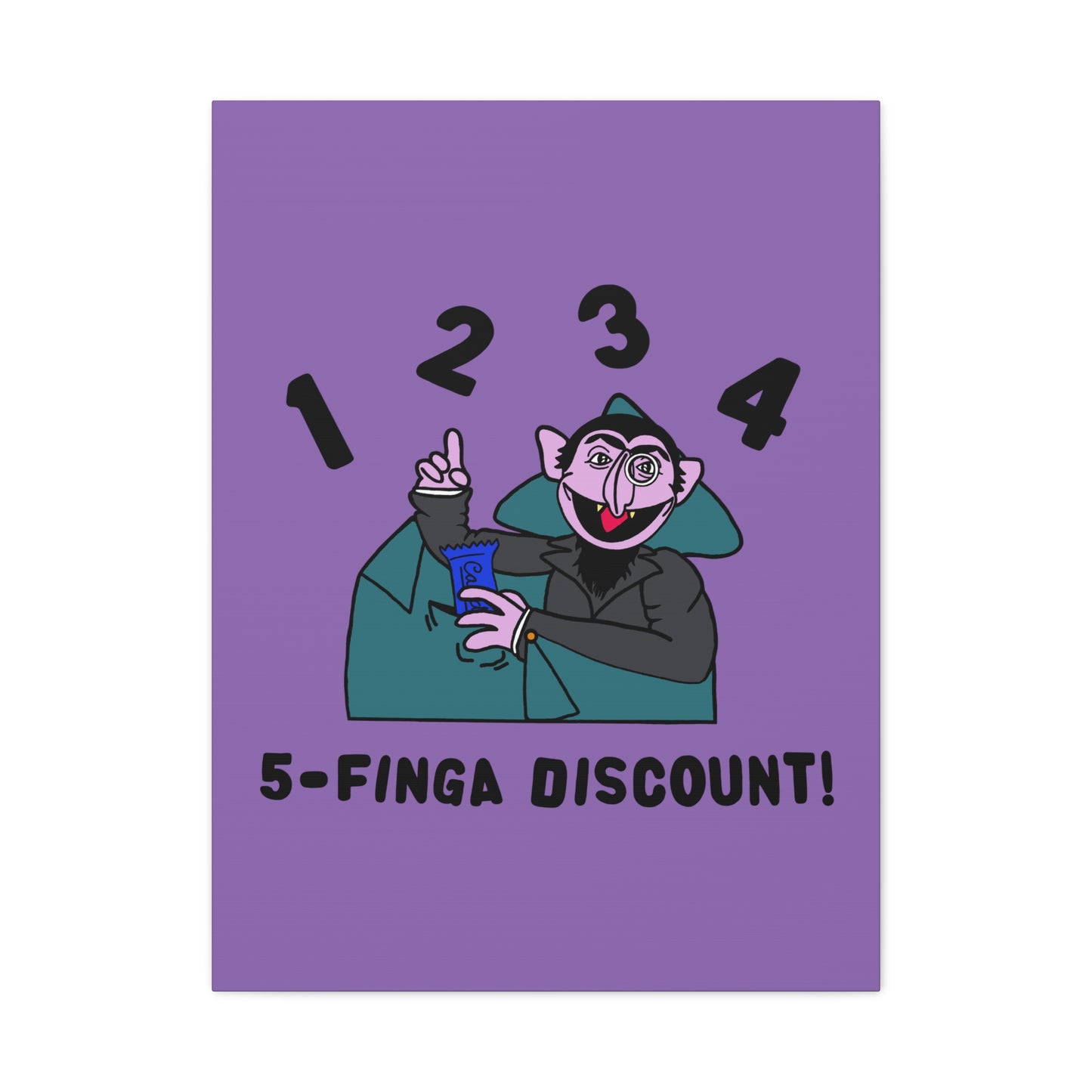 Five Finger Discount Canvas Print Light Purple - Sesame Street The Count Parody Art Print