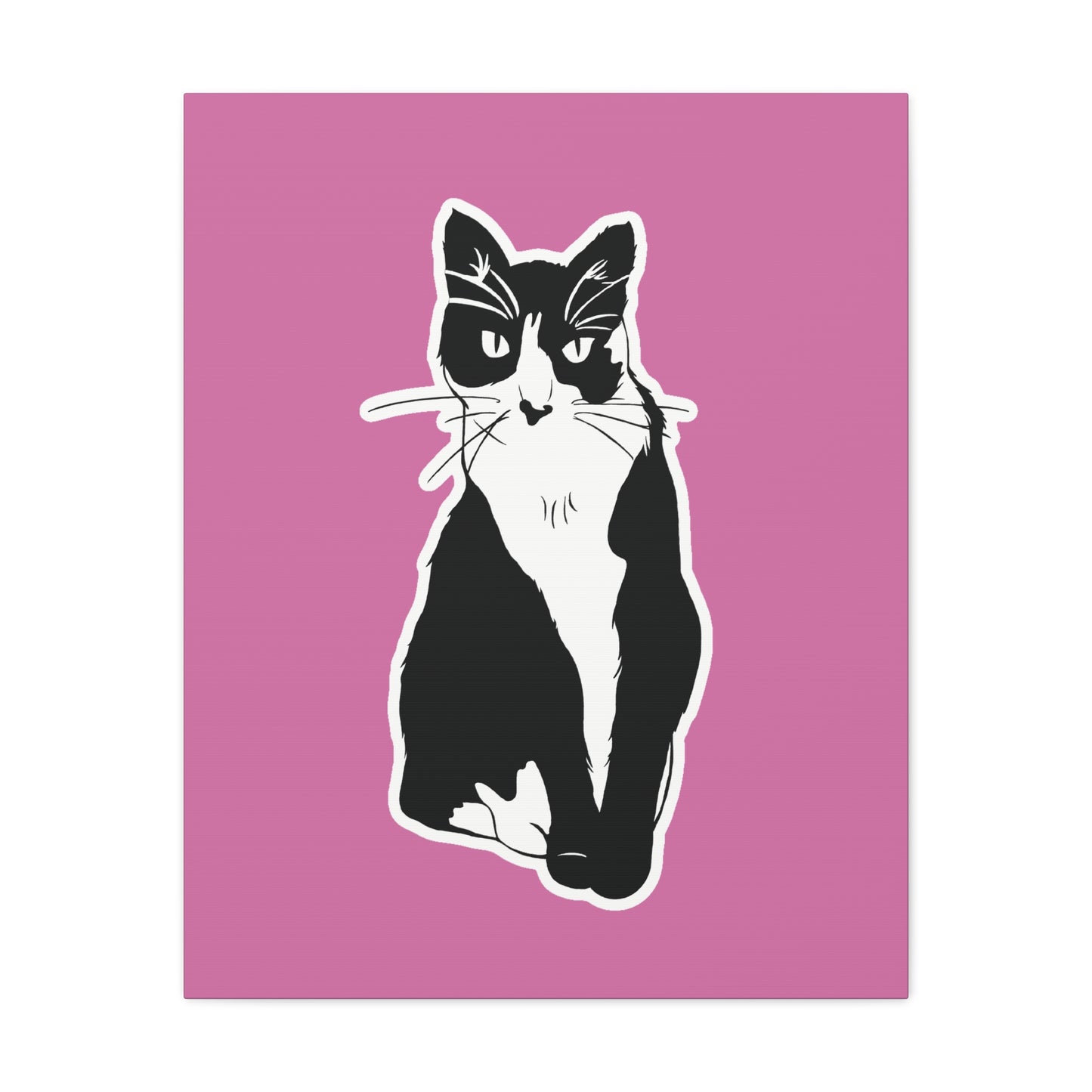 Cat Canvas on Light Pink (Sticker Style Cat) - Cat Drawing Art