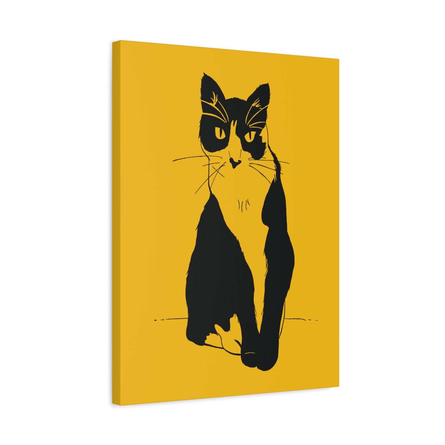 Cat Canvas Print on Yellow (Transparent Style Cat) - Cat Drawing Art