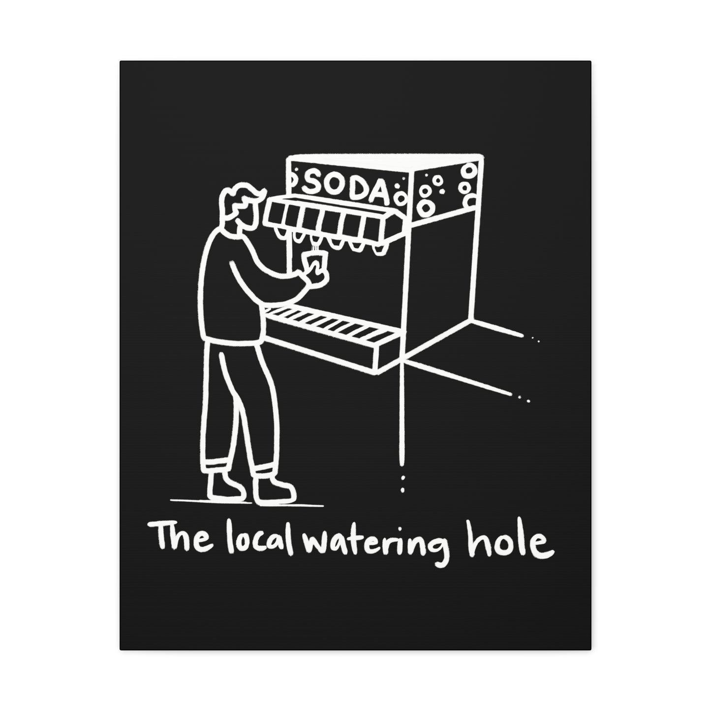 Local Watering Hole Canvas Print - White Ink on Black Background