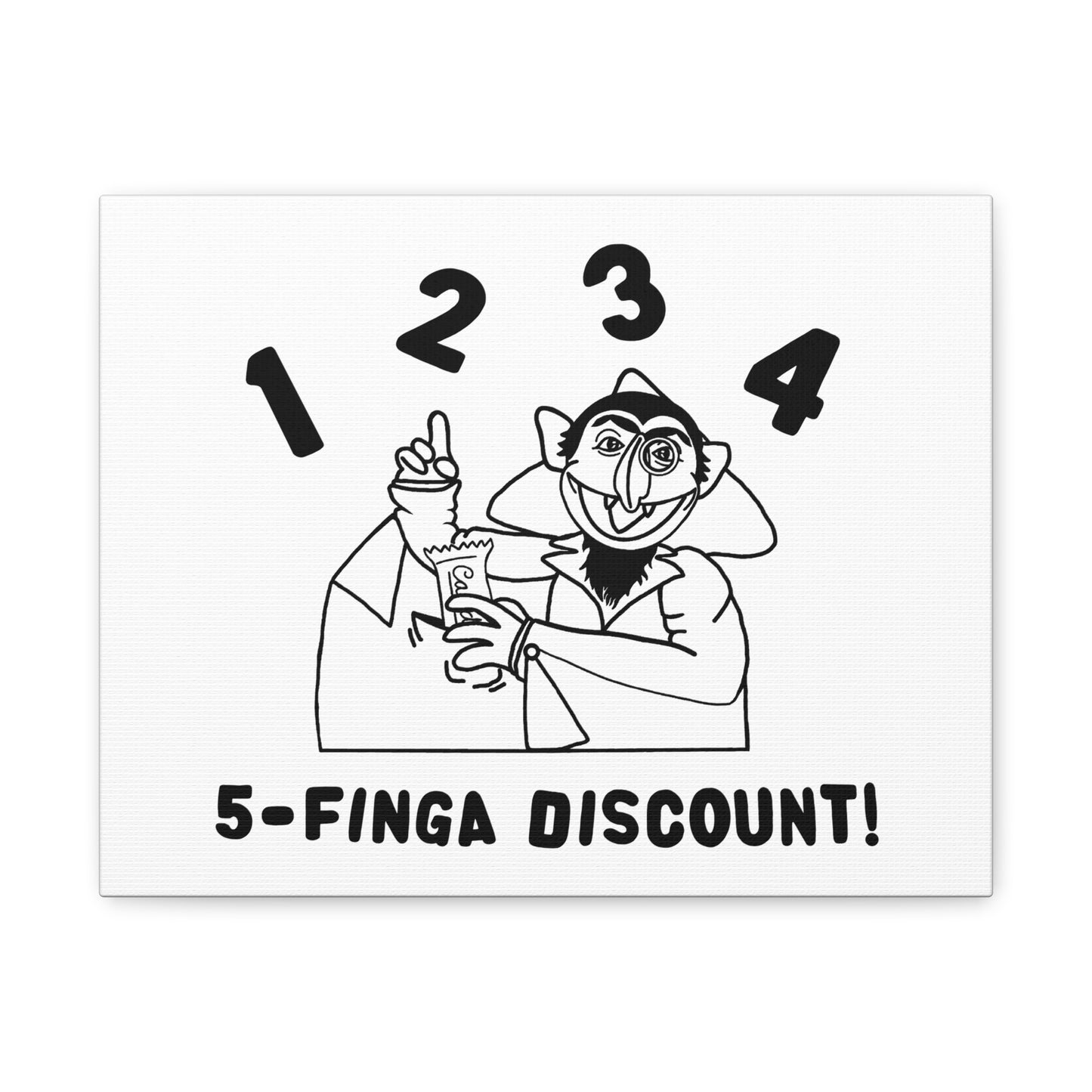 Five Finger Discount Outline Canvas Print White - Sesame Street The Count Parody Art Print