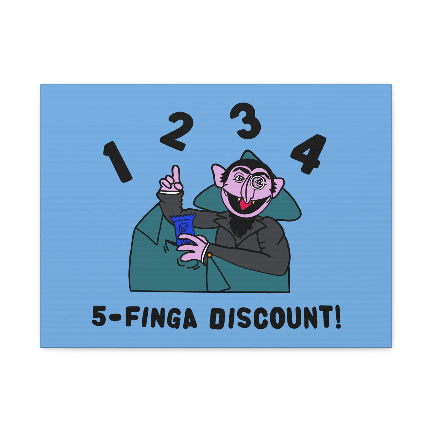 Five Finger Discount Canvas Print Light Blue - Sesame Street The Count Parody Art Print