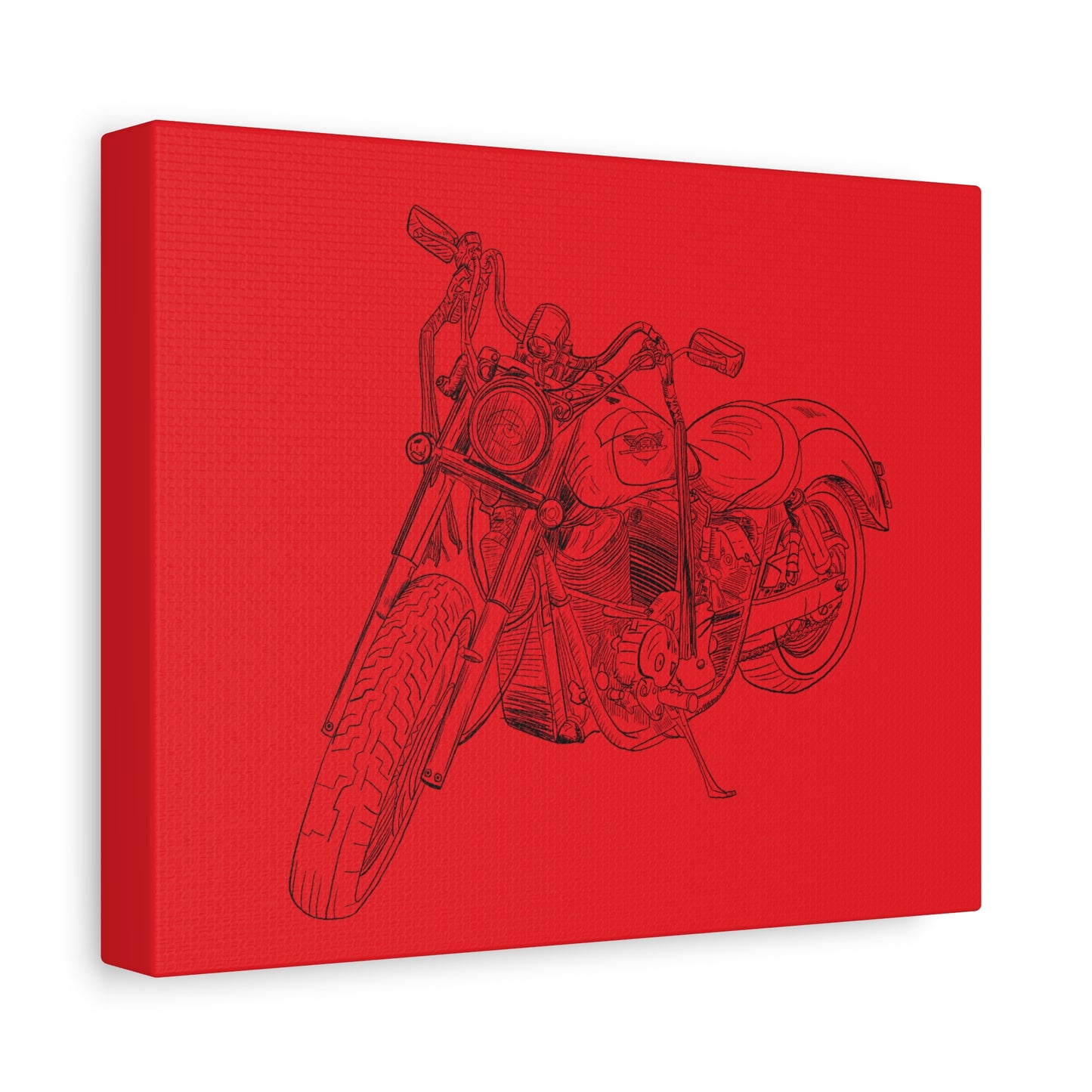 Ride Me Harley Motorcycle Sketch Canvas Print - Black Ink on Red Background
