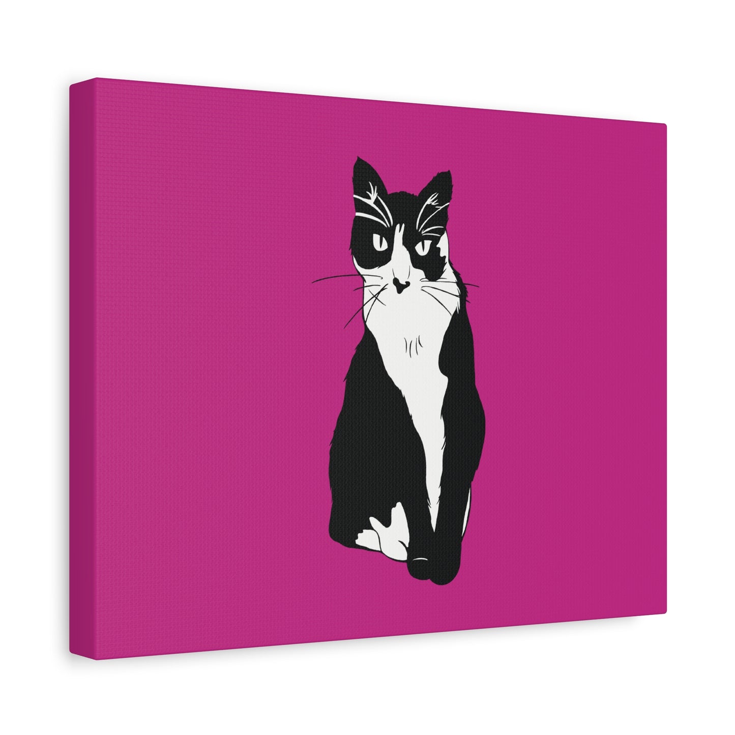 Cat Canvas on Pink (B&W Style Cat) - Cat Drawing Art