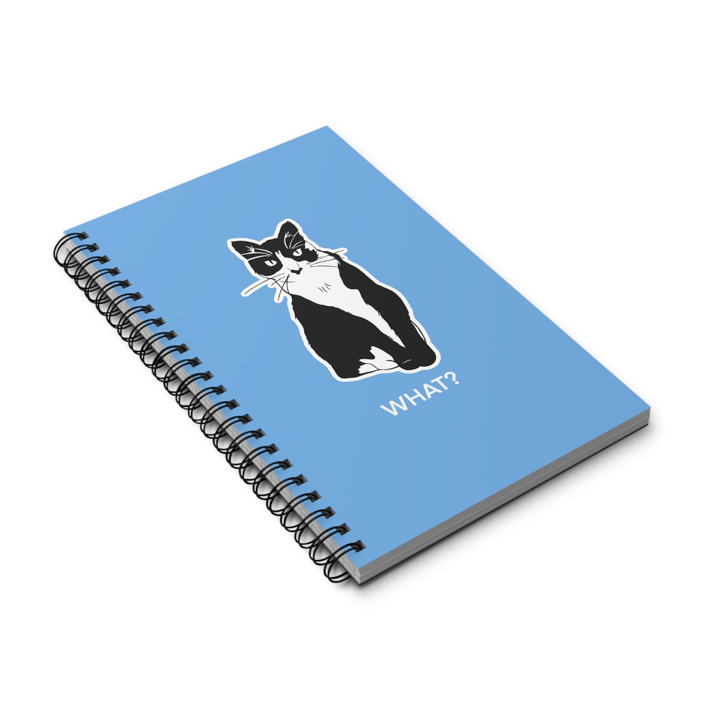 Cattitude Notebook in Light Blue (Sticker Style Cat with White Writing) - Cat Spiral Notebook