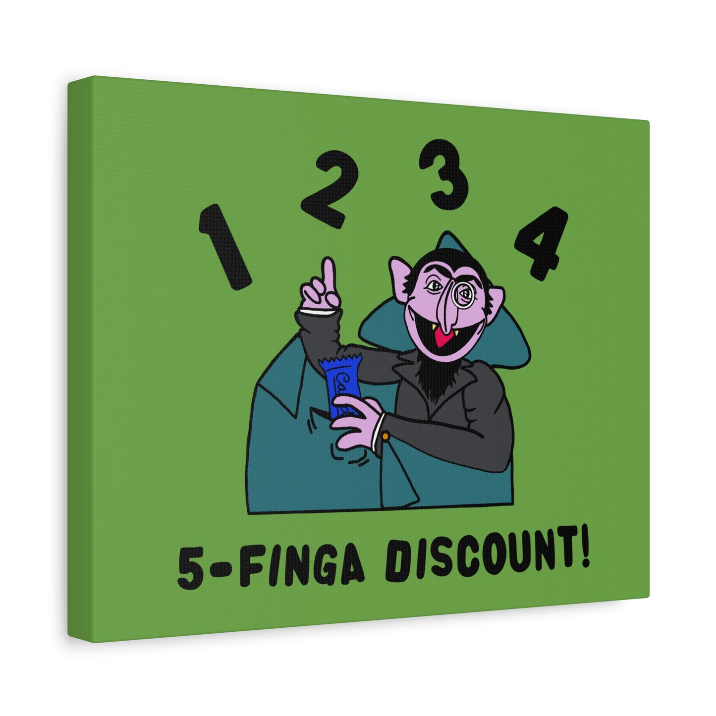 Five Finger Discount Canvas Print Green - Sesame Street The Count Parody Art Print