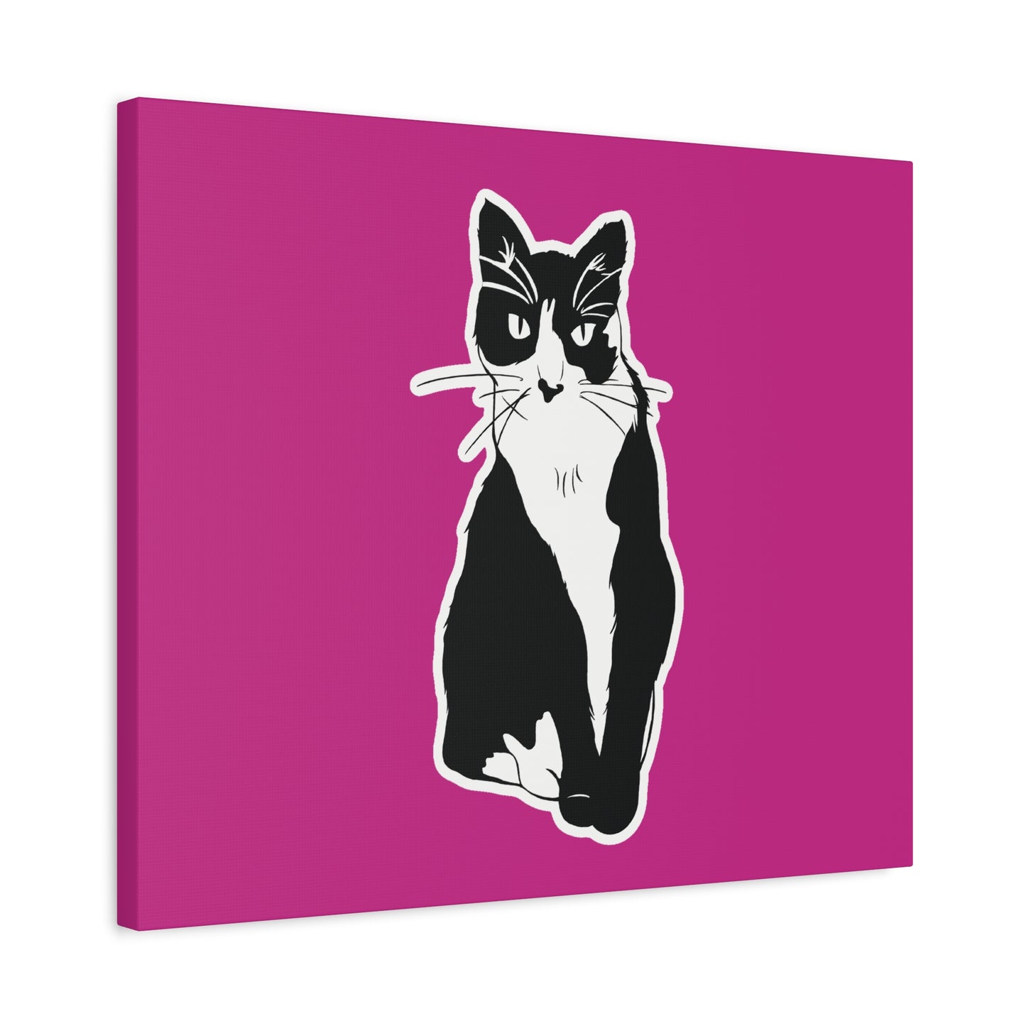 Cat Canvas on Pink (Sticker Style Cat) - Cat Drawing Art