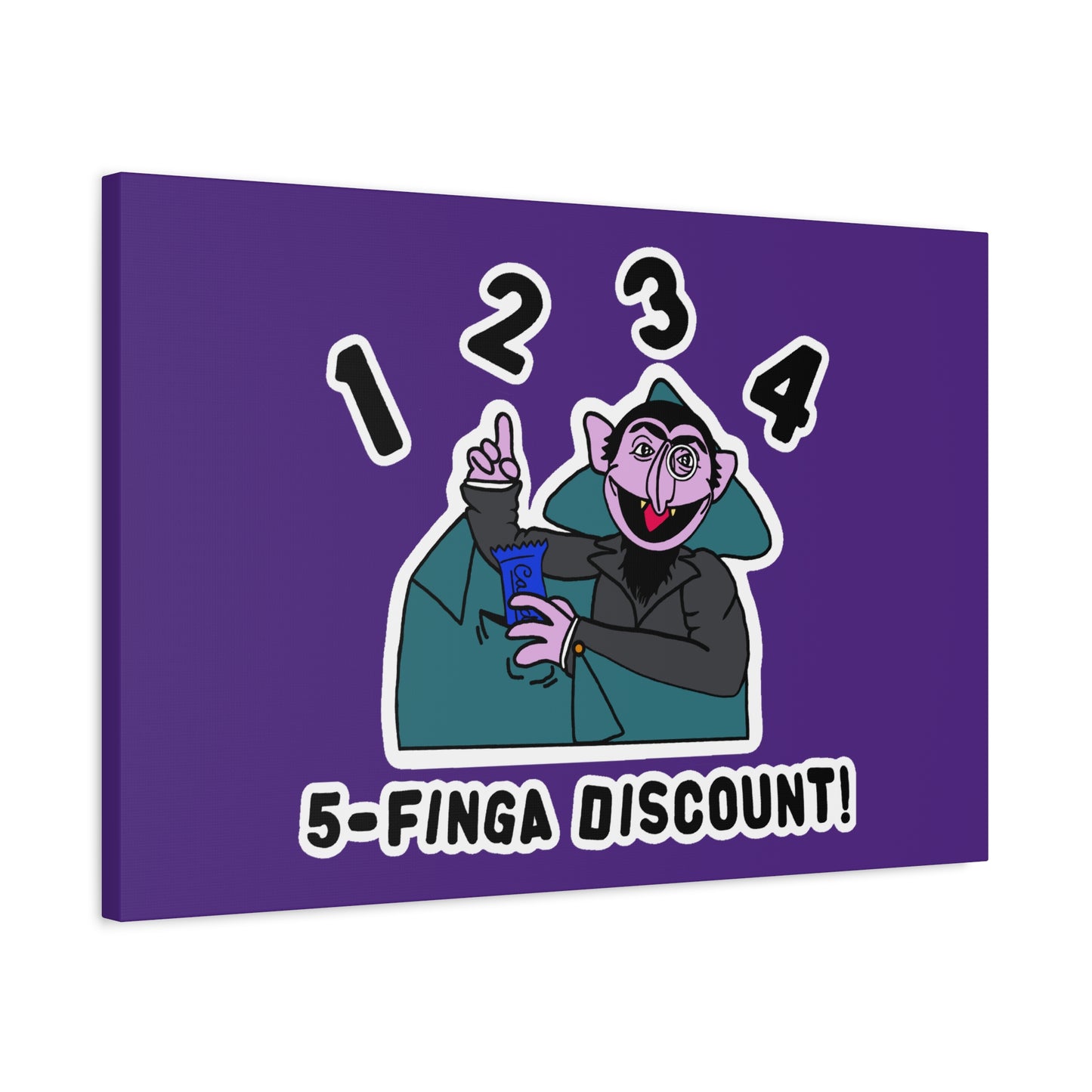 Five Finger Discount Canvas Print Light Purple - Sesame Street The Count Parody Art Print