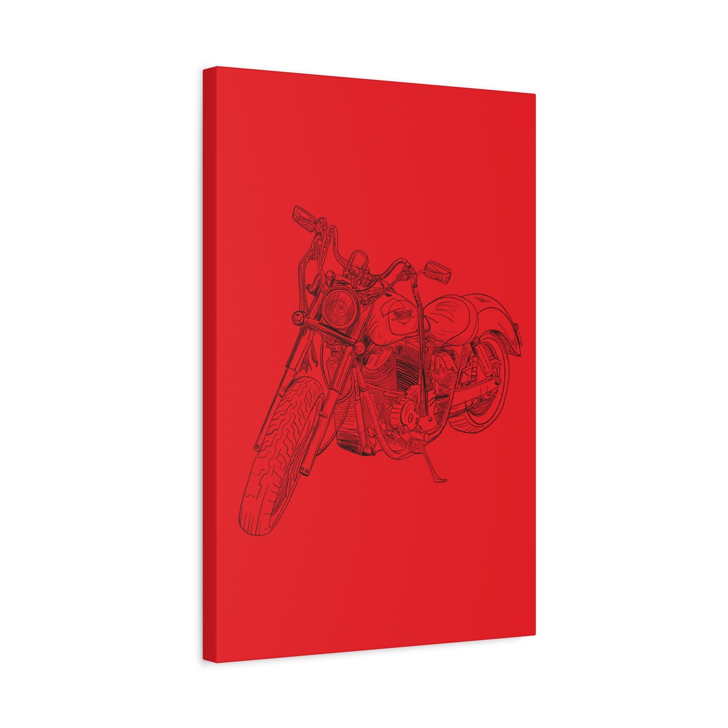 Ride Me Harley Motorcycle Sketch Canvas Print - Black Ink on Red Background