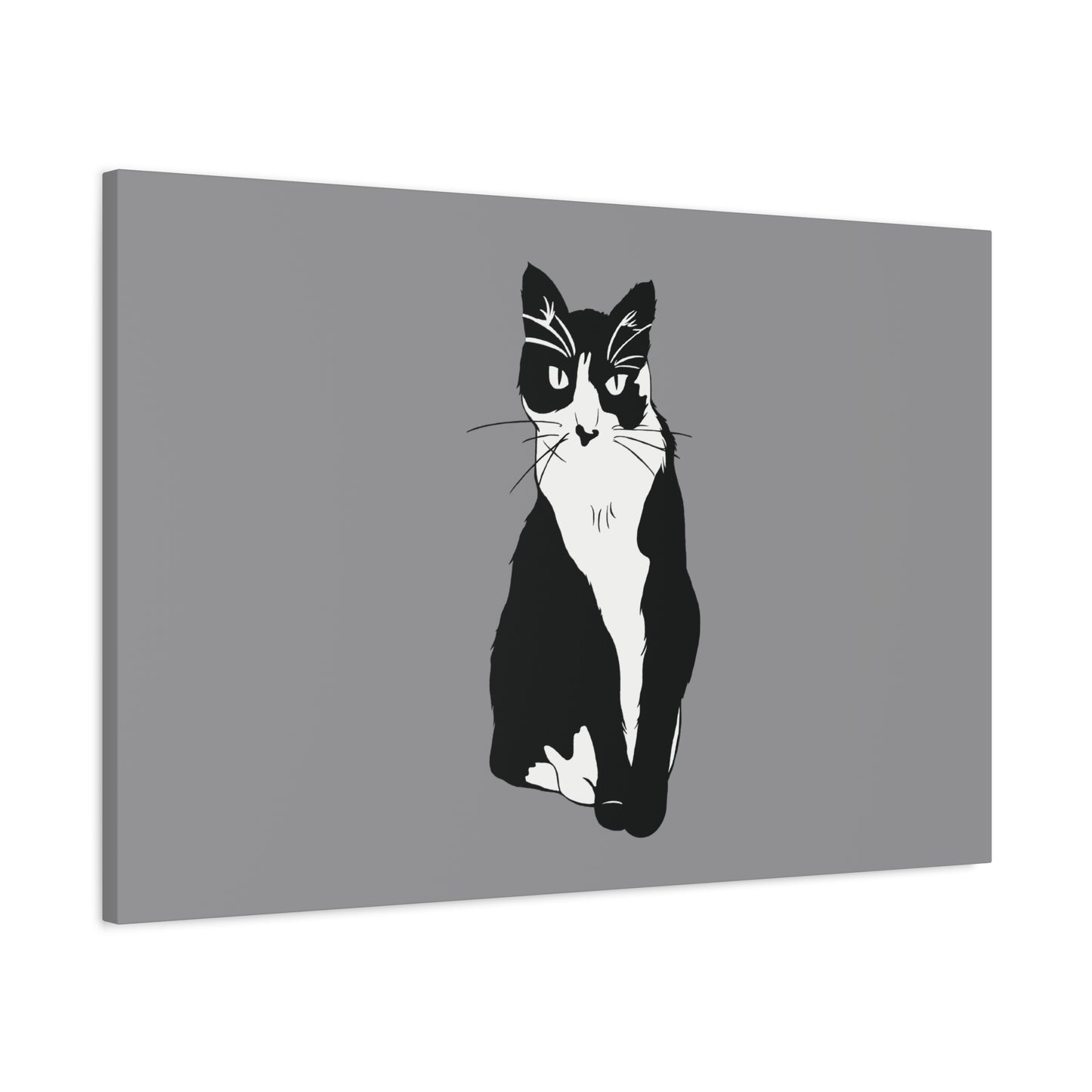 Cat Canvas on Grey (B&W Style Cat) - Cat Drawing Art