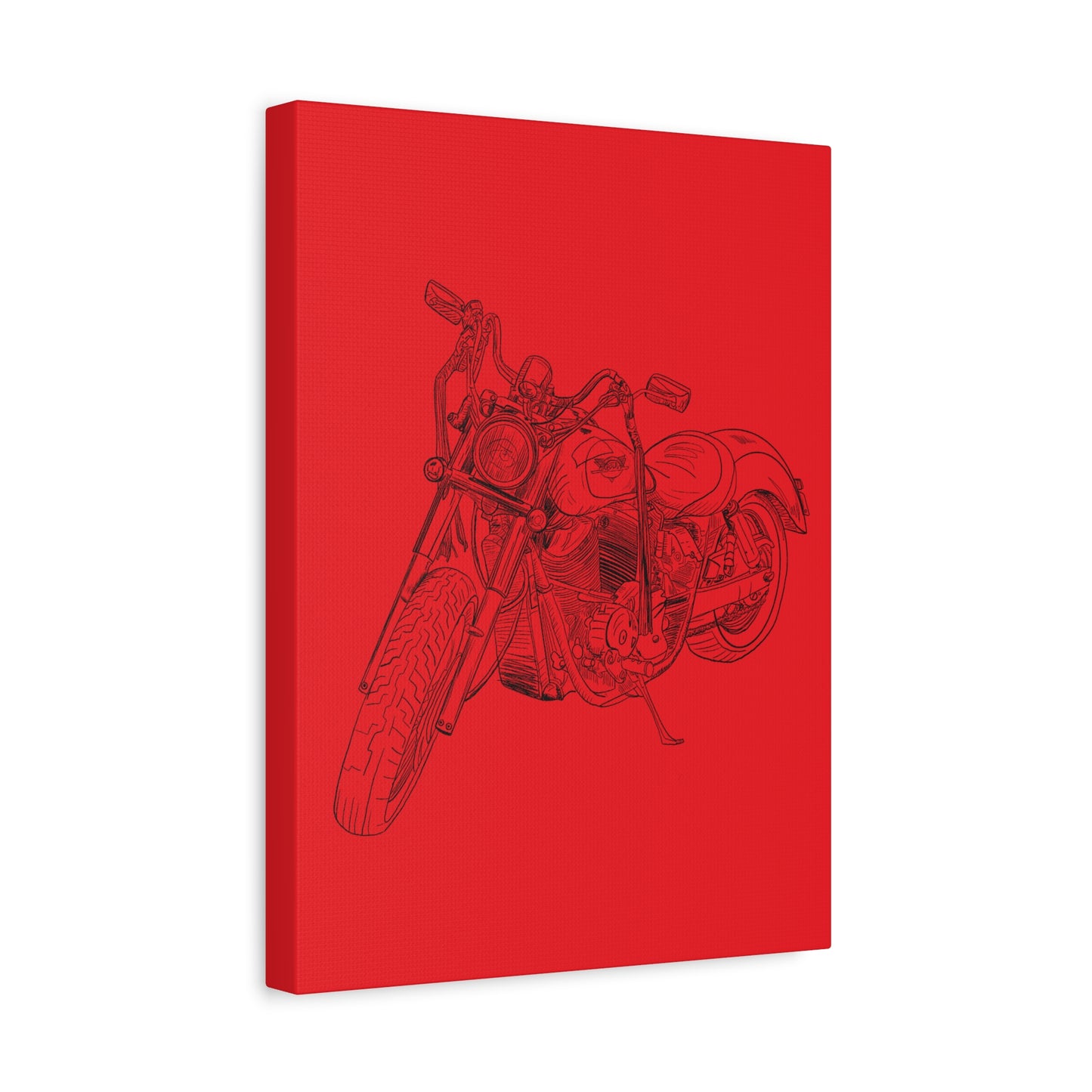Harley Motorcycle Sketch Canvas Print - Black Ink on Red Background