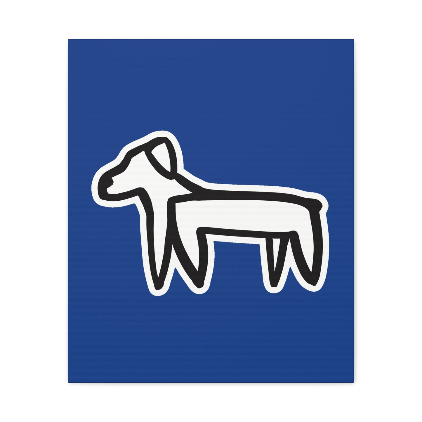 Dog Canvas Print on Blue (Sticker Style White Dog) - Dog Drawing Wall Art