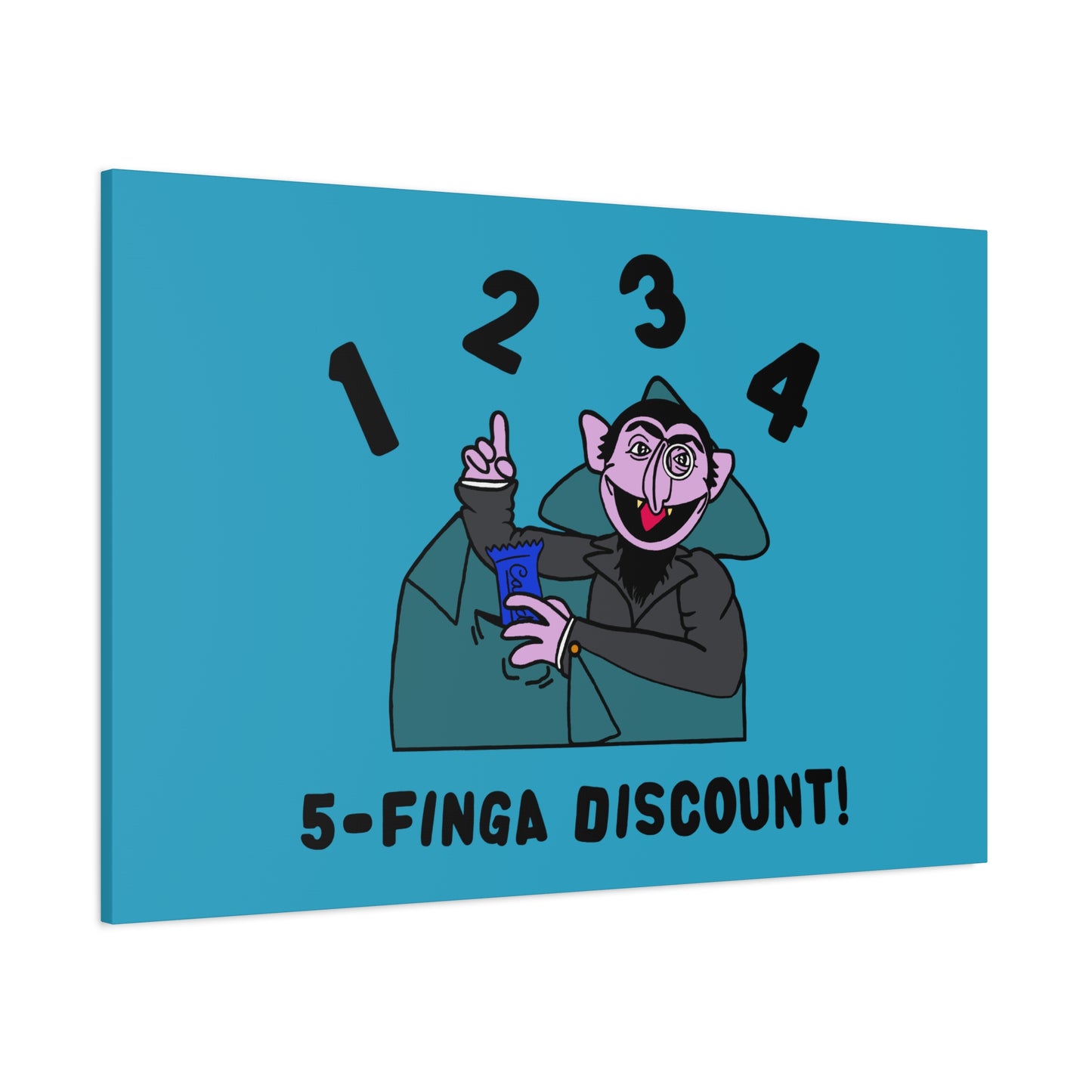 Five Finger Discount Canvas Print Turquoise - Sesame Street The Count Parody Art Print