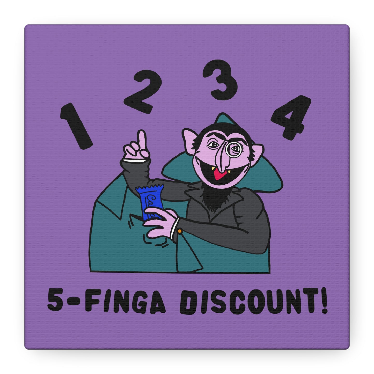 Five Finger Discount Canvas Print Light Purple - Sesame Street The Count Parody Art Print
