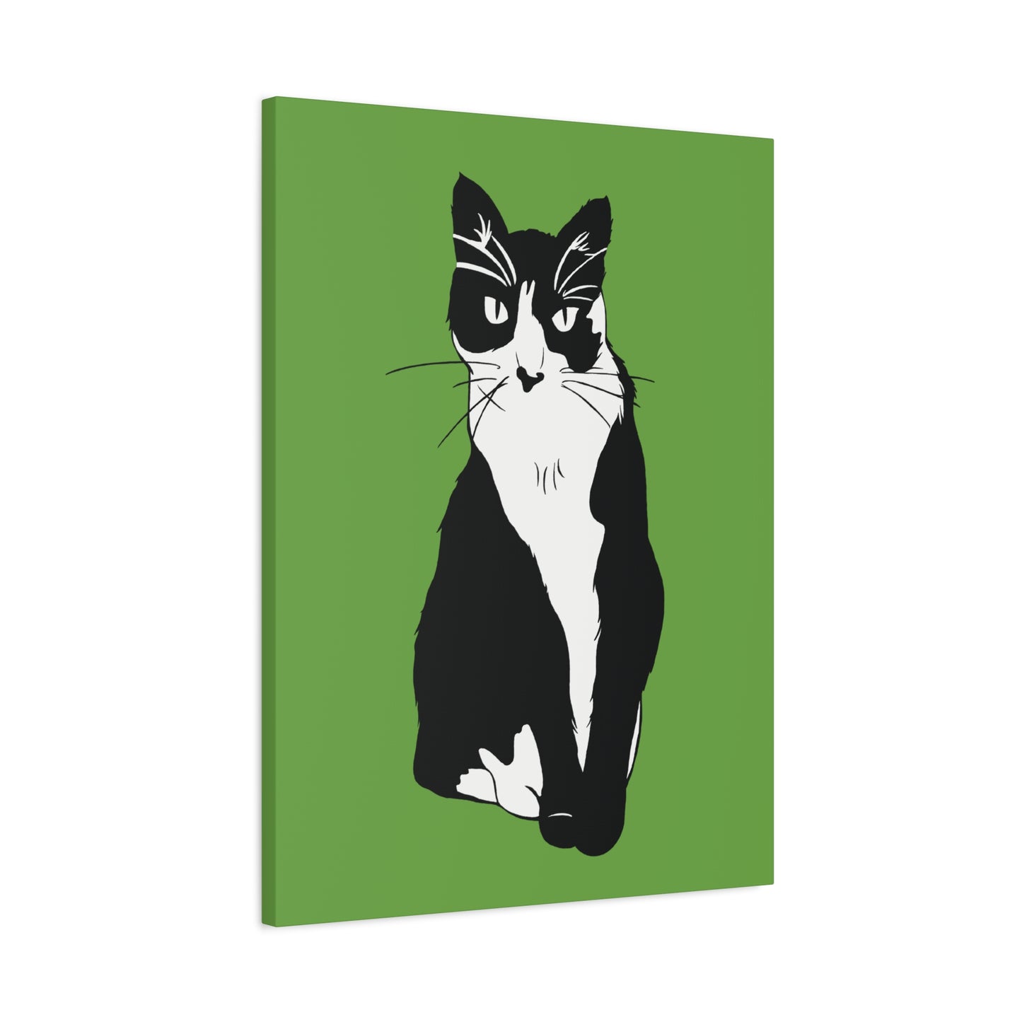 Cat Canvas on Green (B&W Style Cat) - Cat Drawing Art