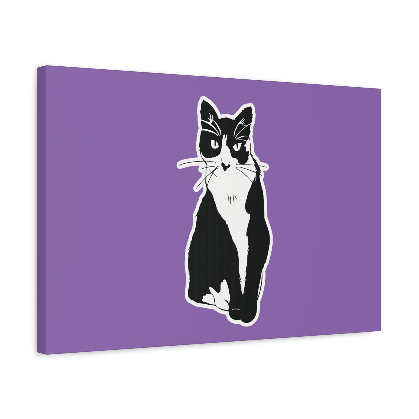 Cat Canvas on Light Purple (Sticker Style Cat) - Cat Drawing Art