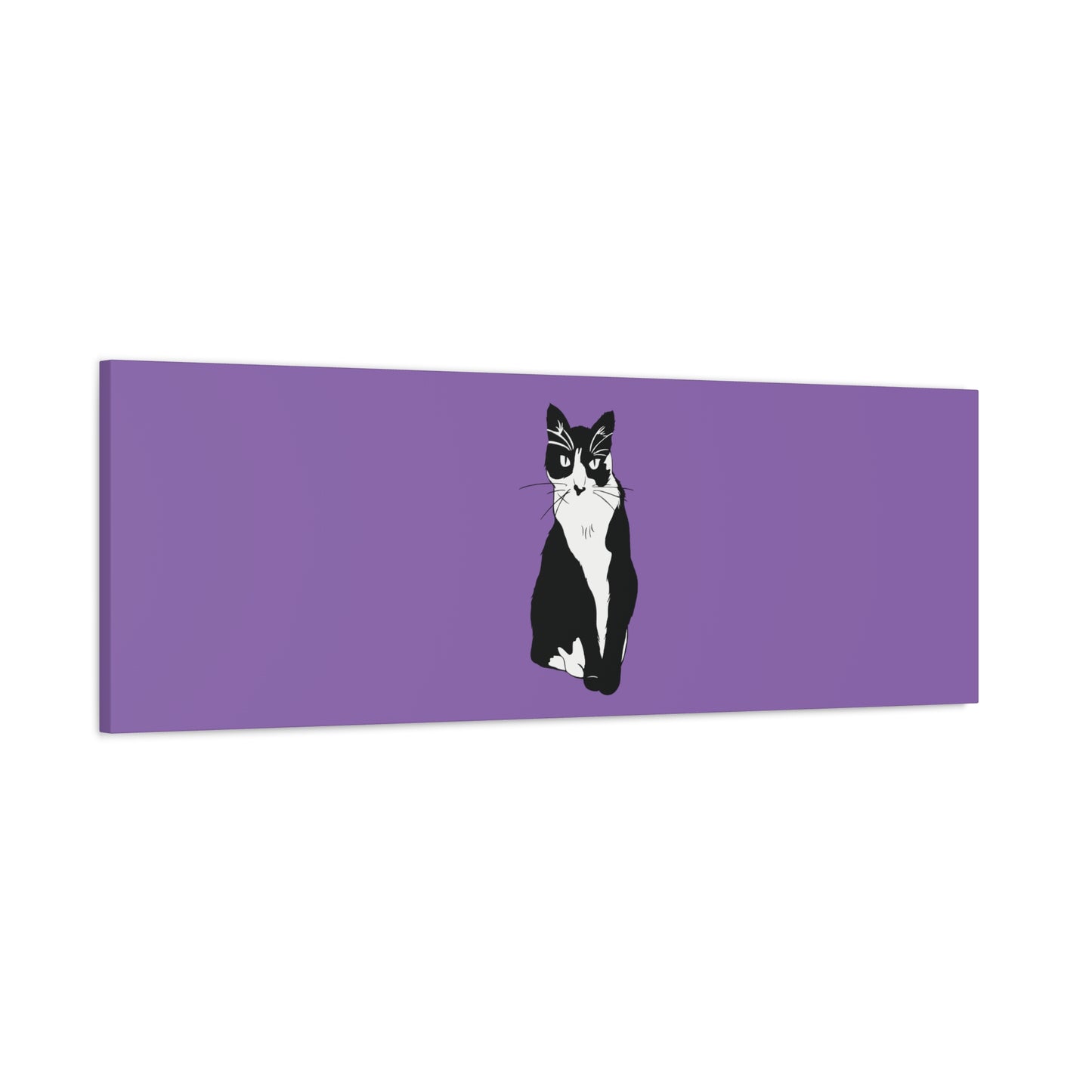 Cat Canvas on Light Purple (B&W Style Cat) - Cat Drawing Art