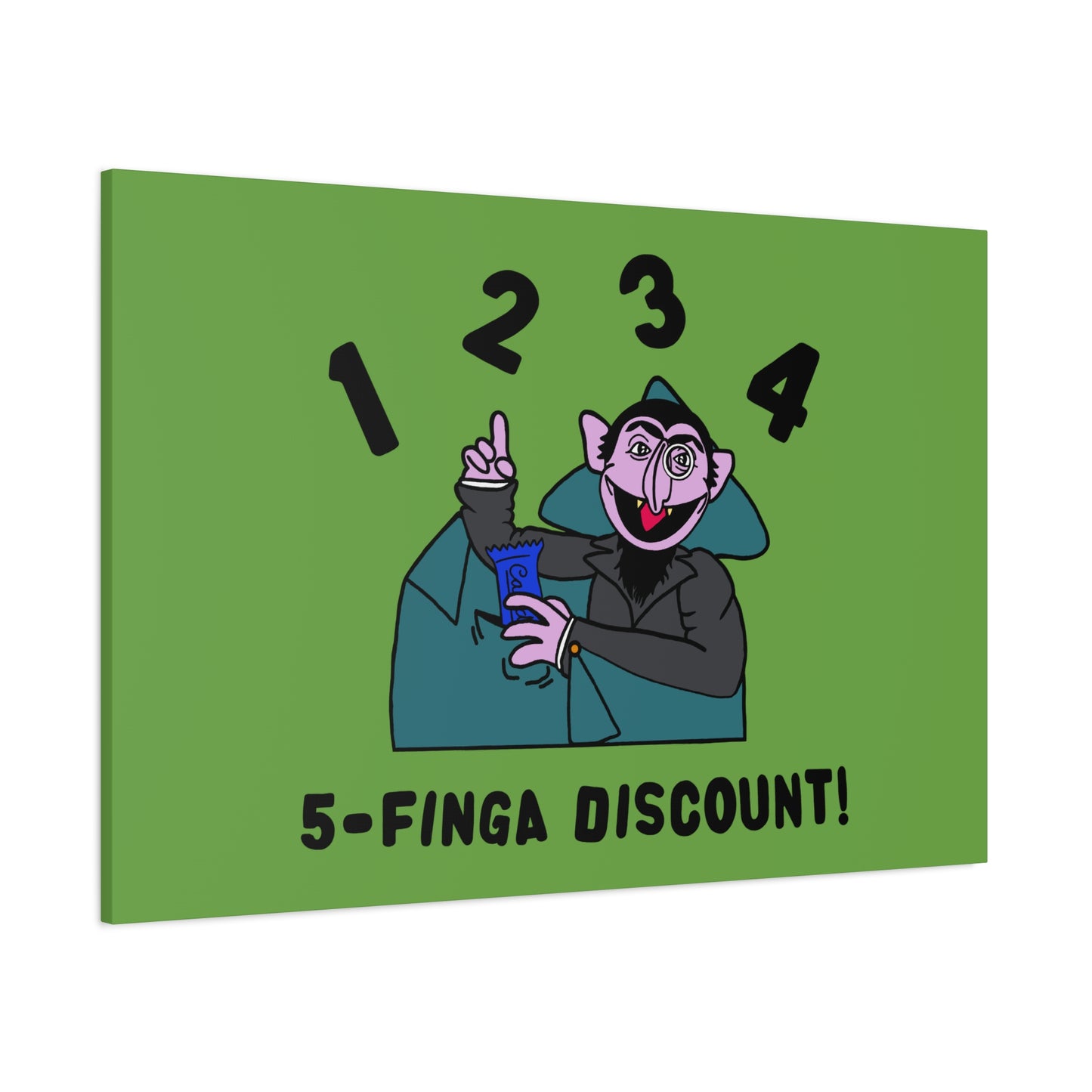 Five Finger Discount Canvas Print Green - Sesame Street The Count Parody Art Print