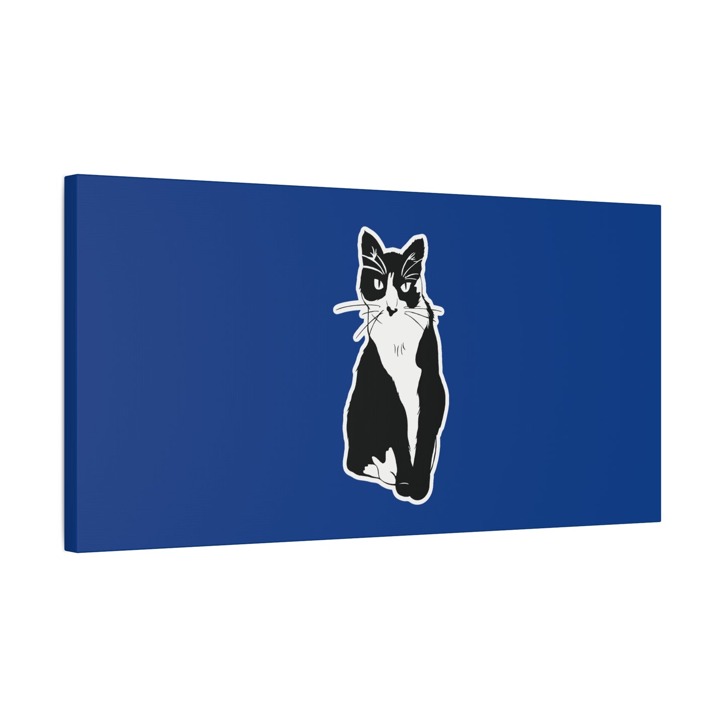 Cat Canvas Print on Dark Blue (Sticker Style Cat) - Cat Drawing Art