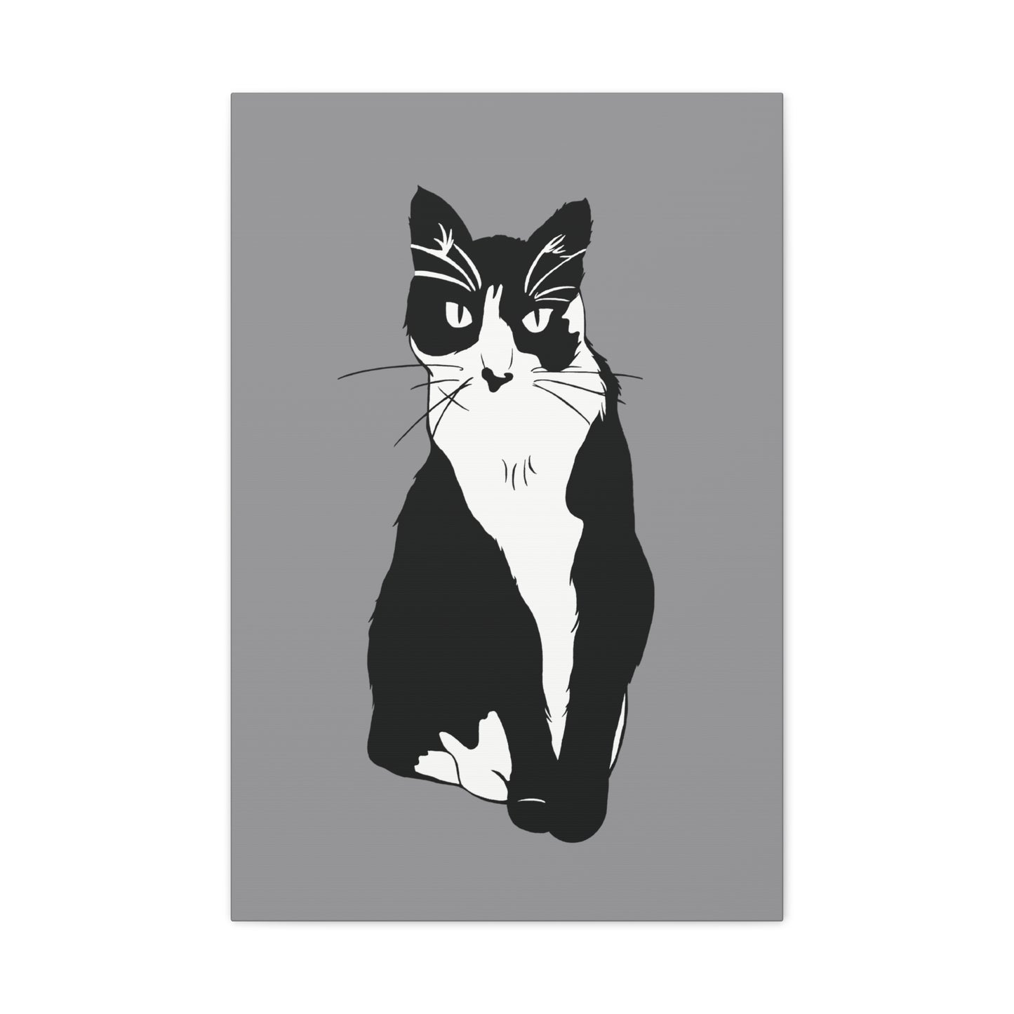 Cat Canvas on Grey (B&W Style Cat) - Cat Drawing Art