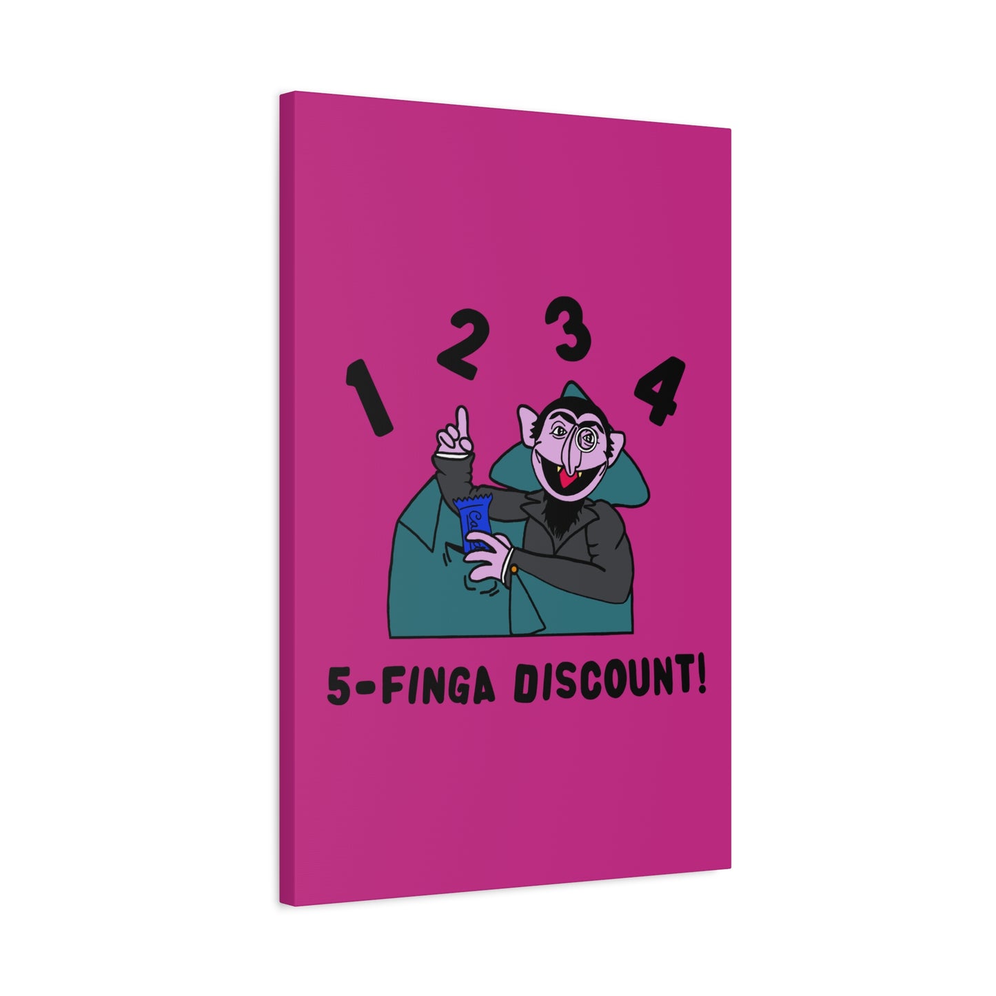 Five Finger Discount Canvas Print Pink - Sesame Street The Count Parody Art Print