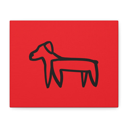 Dog Canvas Print on Red (Transparent Style Black Dog) - Dog Drawing Canvas