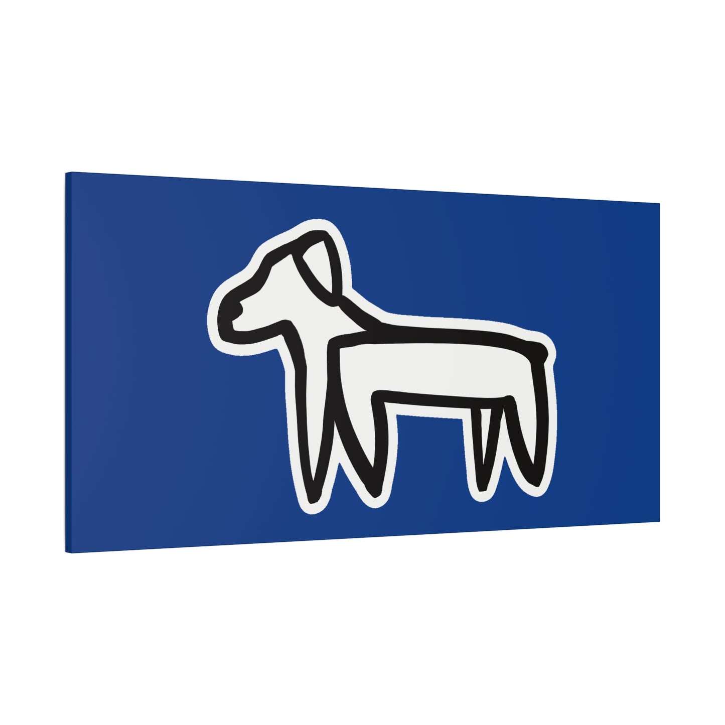 Dog Canvas Print on Blue (Sticker Style White Dog) - Dog Drawing Wall Art