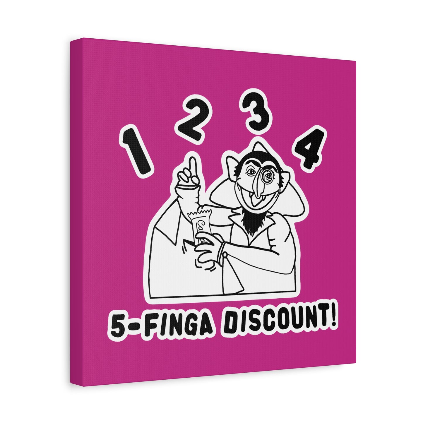 Five Finger Discount Outline Canvas Print Pink - Sesame Street The Count Parody Art Print