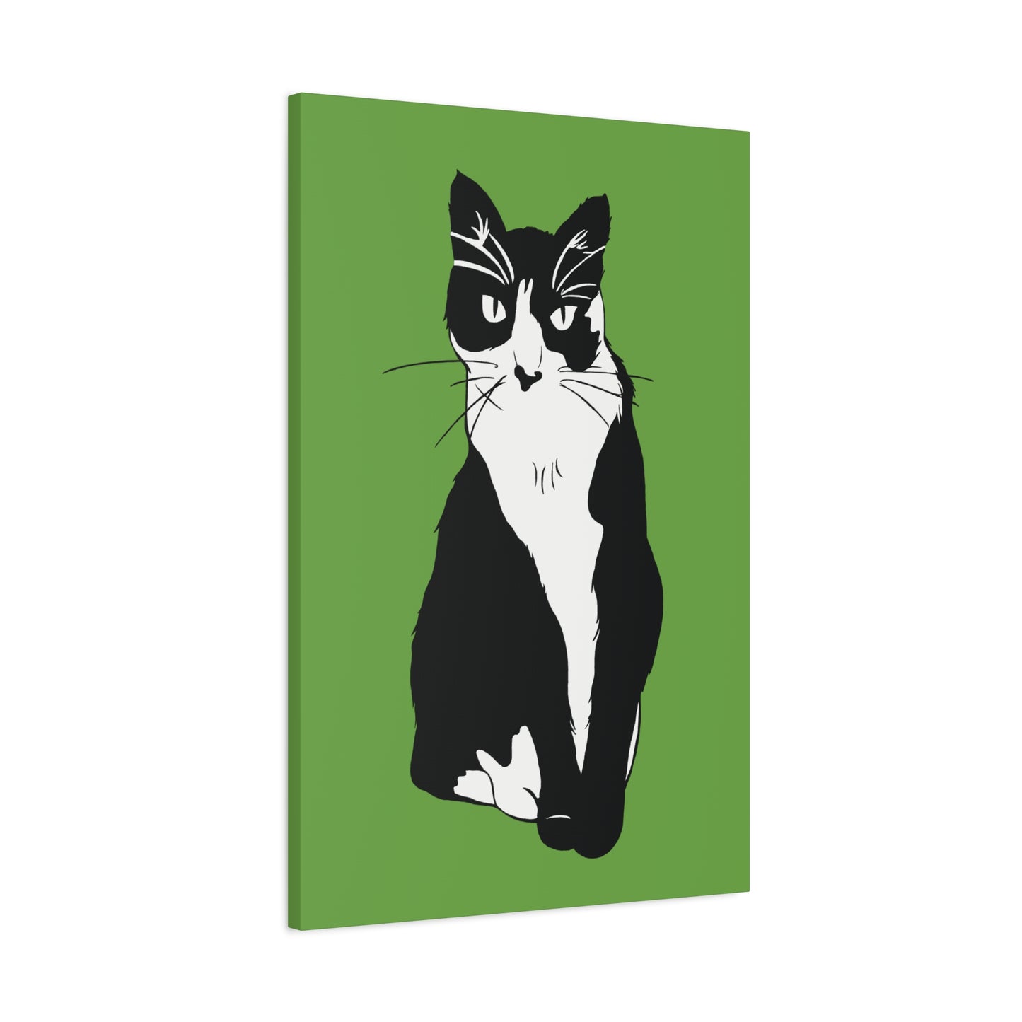 Cat Canvas on Green (B&W Style Cat) - Cat Drawing Art