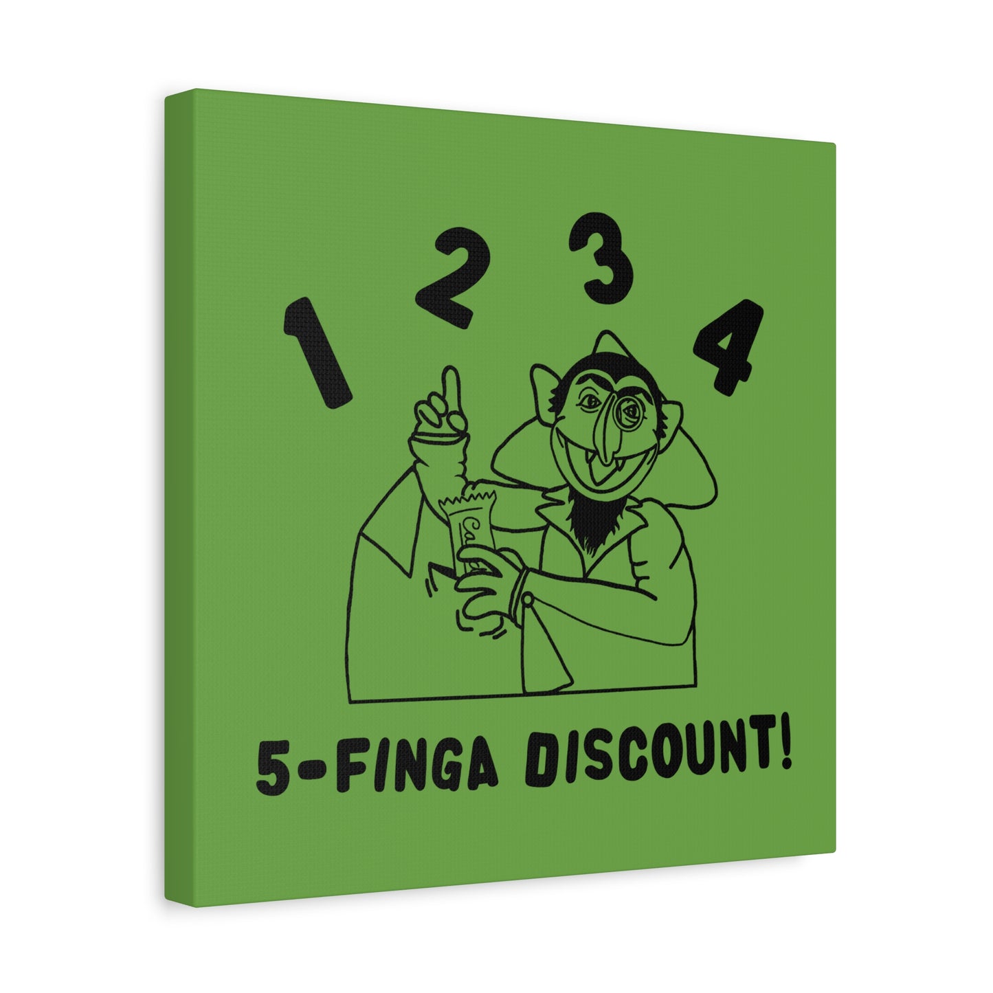 Five Finger Discount Outline Canvas Print Green - Sesame Street The Count Parody Art Print