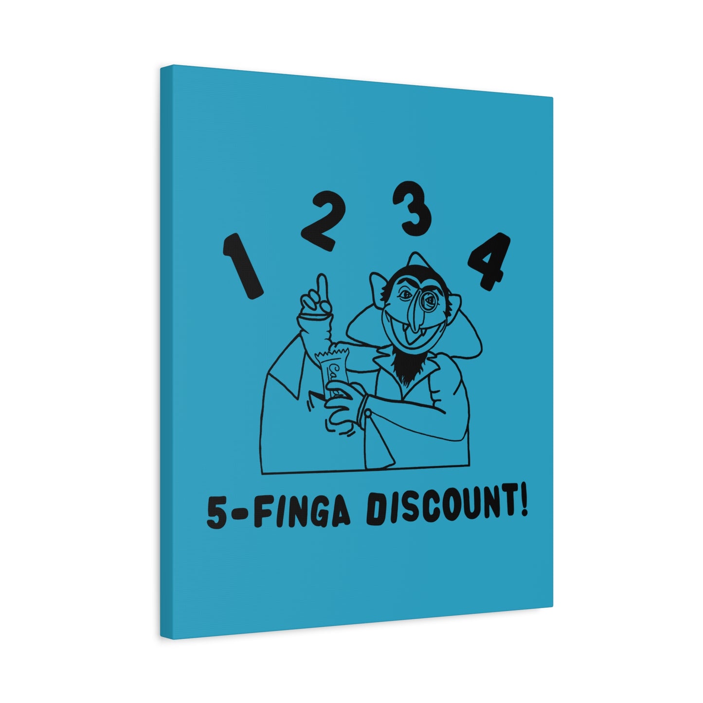 Five Finger Discount Outline Canvas Print Turquoise - Sesame Street The Count Parody Art Print