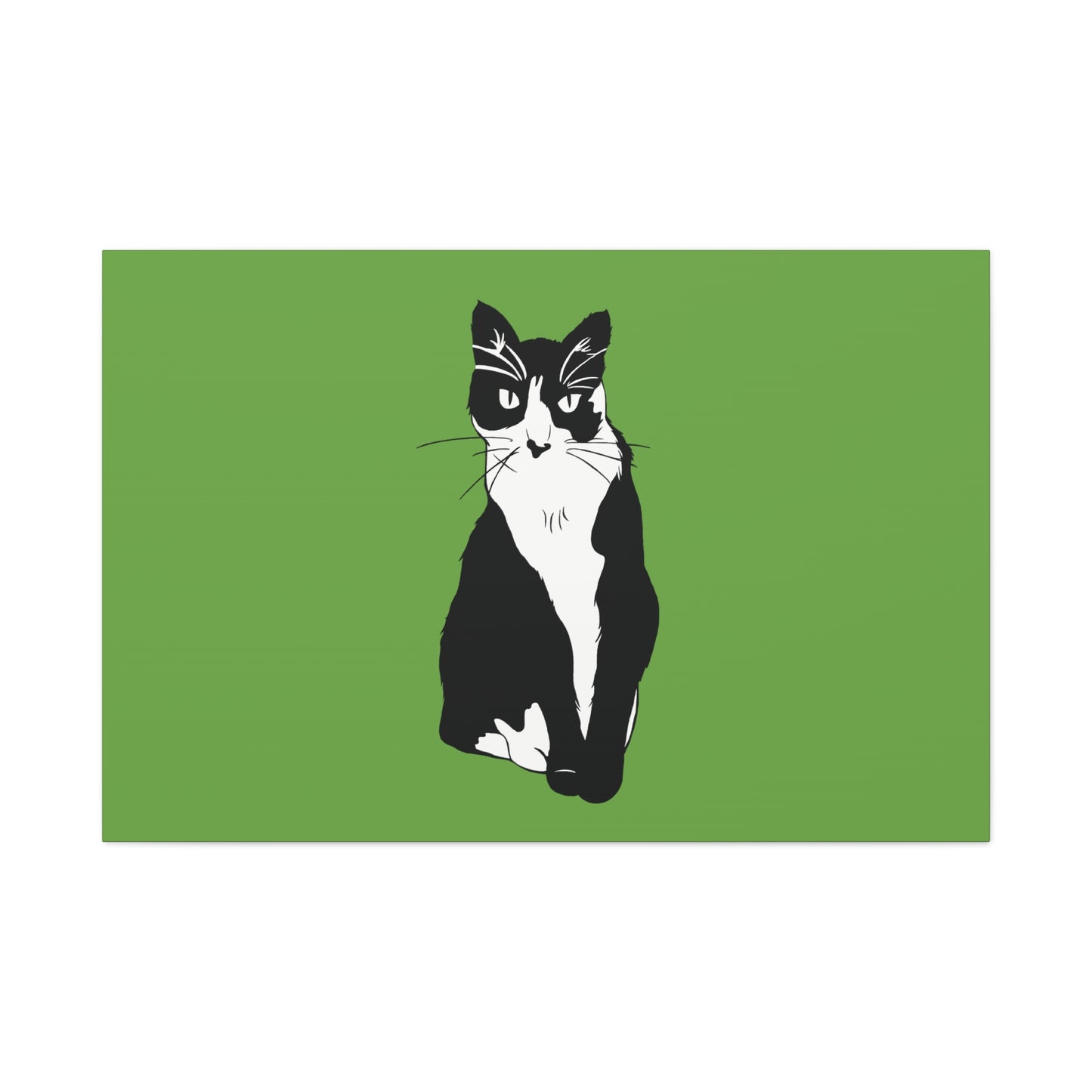 Cat Canvas on Green (B&W Style Cat) - Cat Drawing Art