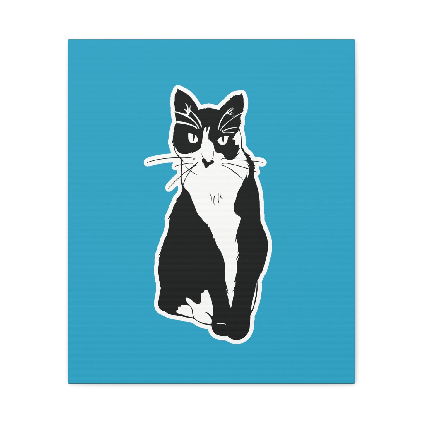 Cat Canvas Print on Turquoise (Sticker Style Cat) - Cat Drawing Art