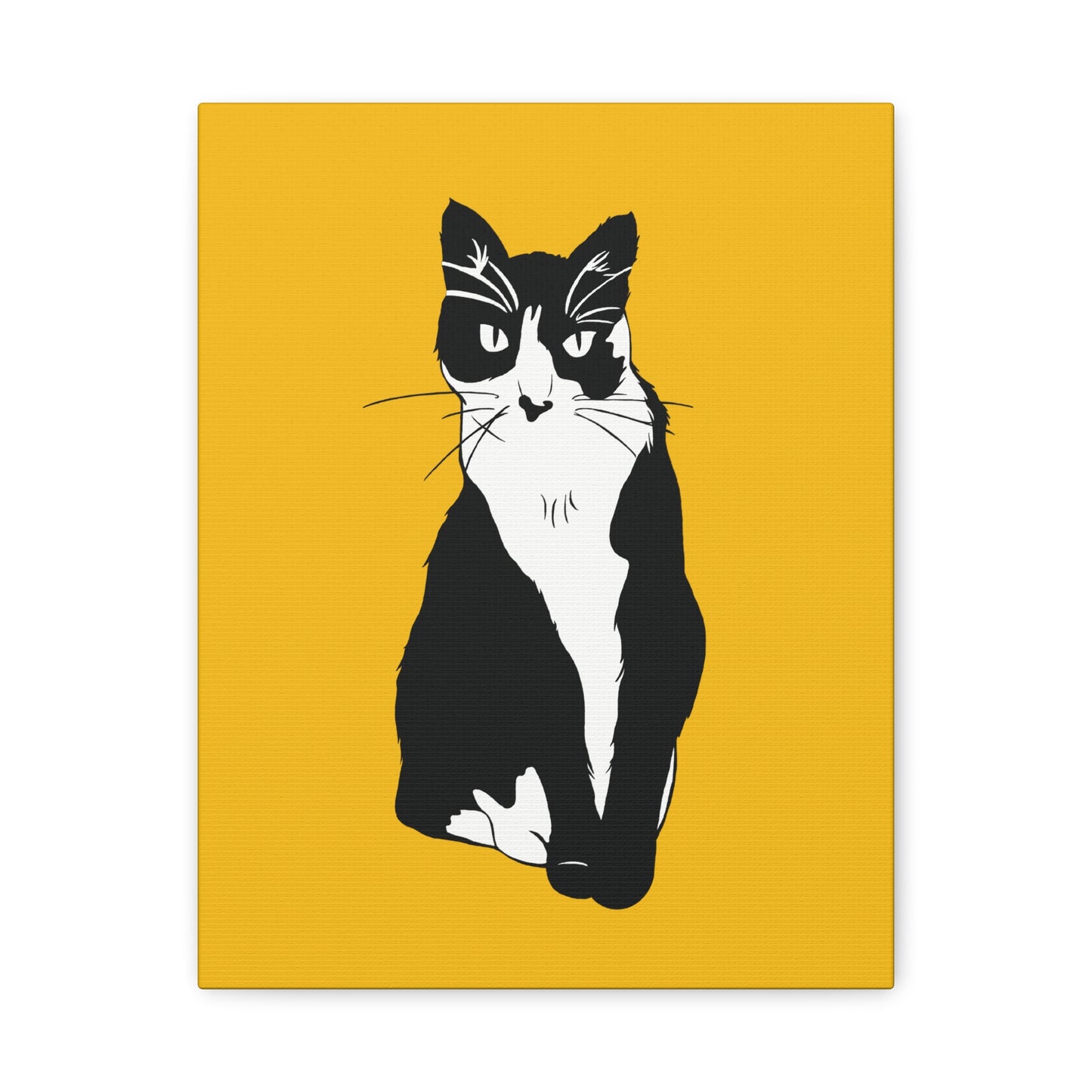 Cat Canvas on Yellow (B&W Style Cat) - Cat Drawing Art