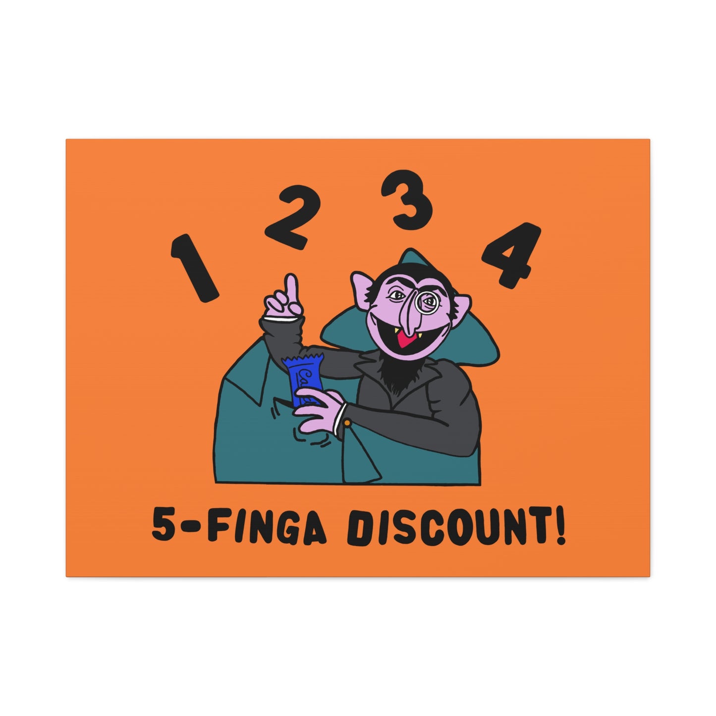 Five Finger Discount Canvas Print Light Orange - Sesame Street The Count Parody Art Print