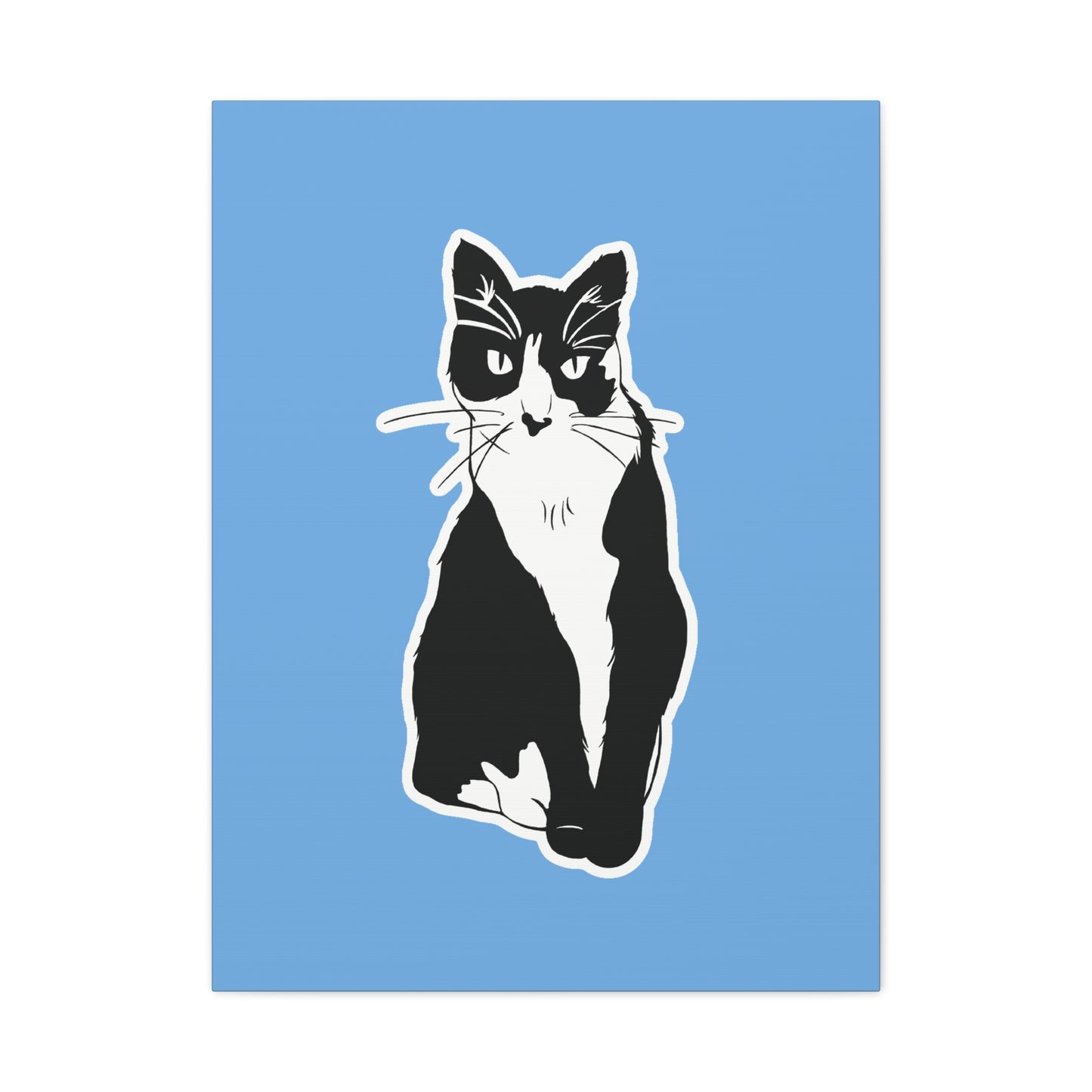 Cat Canvas on Light Blue (Sticker Style Cat) - Cat Drawing Art