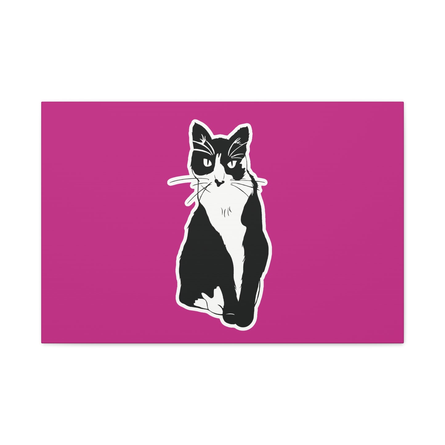 Cat Canvas on Pink (Sticker Style Cat) - Cat Drawing Art