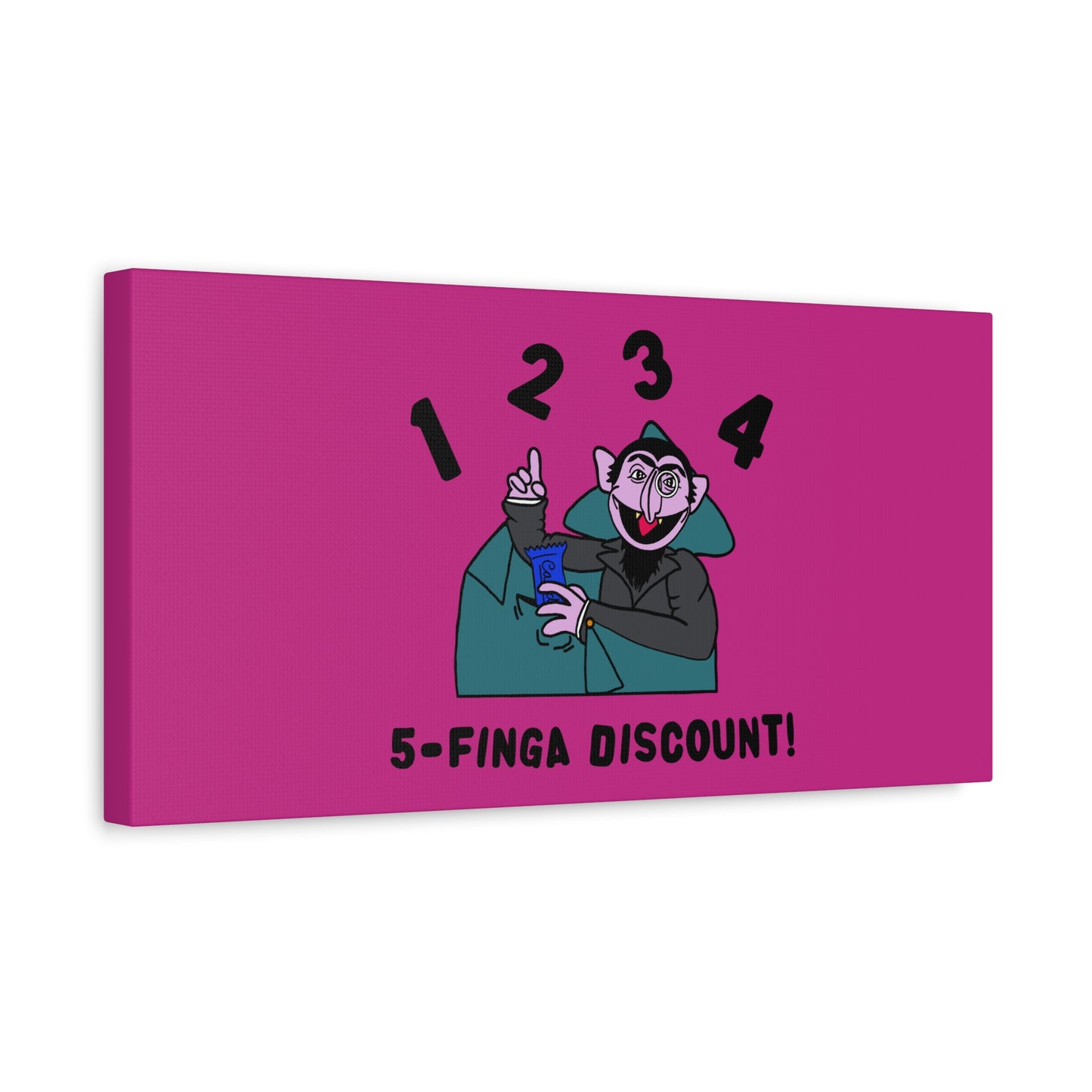 Five Finger Discount Canvas Print Pink - Sesame Street The Count Parody Art Print