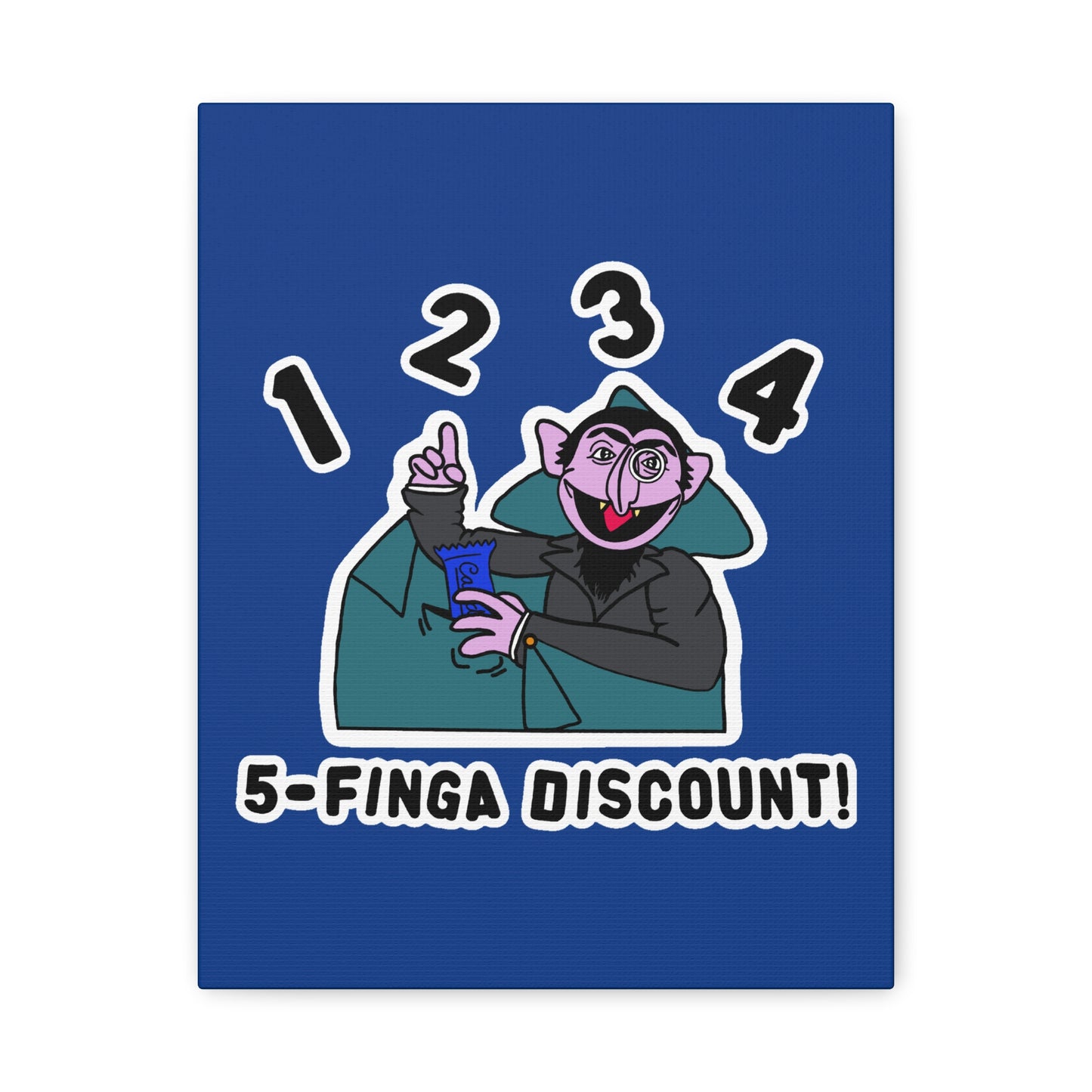 Five Finger Discount Canvas Print Dark Blue - Sesame Street The Count Parody Art Print