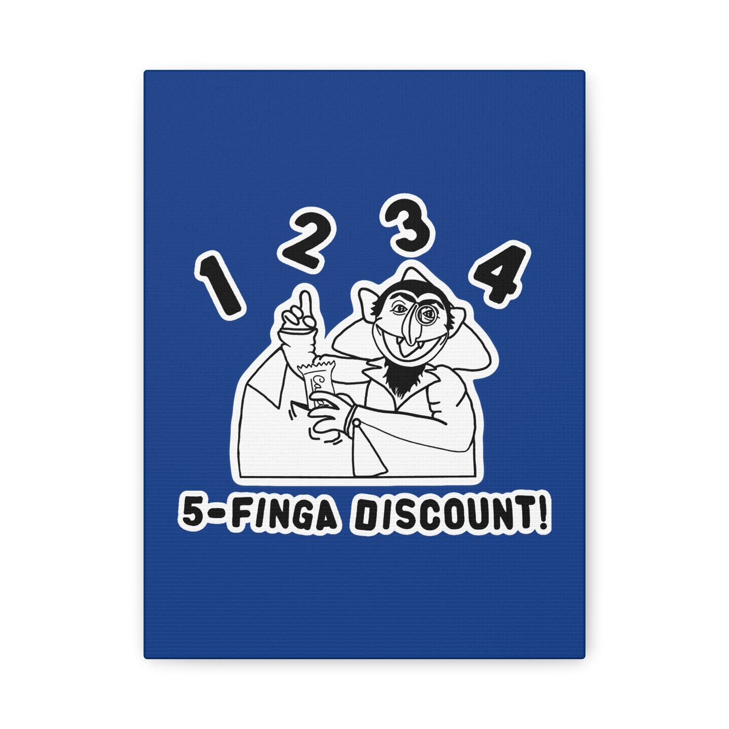 Five Finger Discount Outline Canvas Print Dark Blue - Sesame Street The Count Parody Art Print