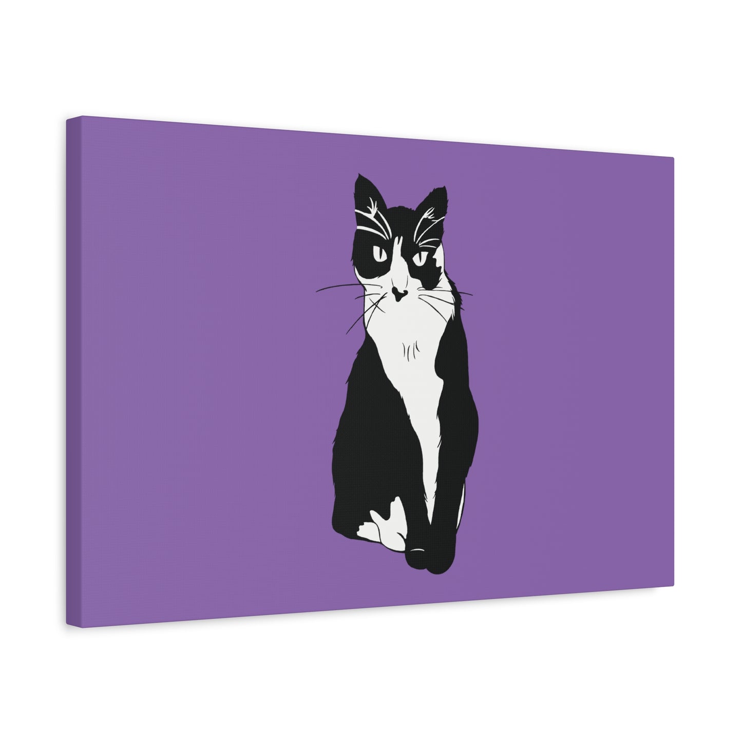 Cat Canvas on Light Purple (B&W Style Cat) - Cat Drawing Art
