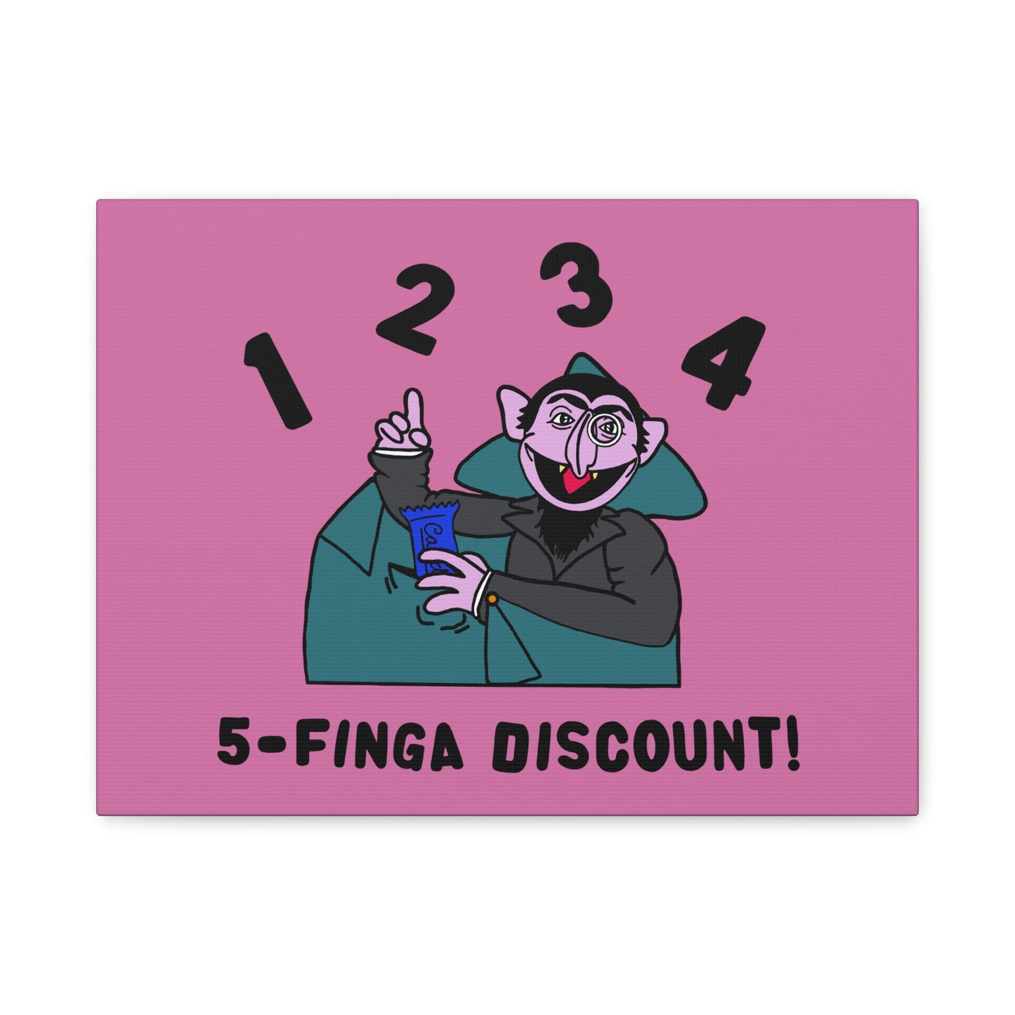 Five Finger Discount Canvas Print Light Pink - Sesame Street The Count Parody Art Print