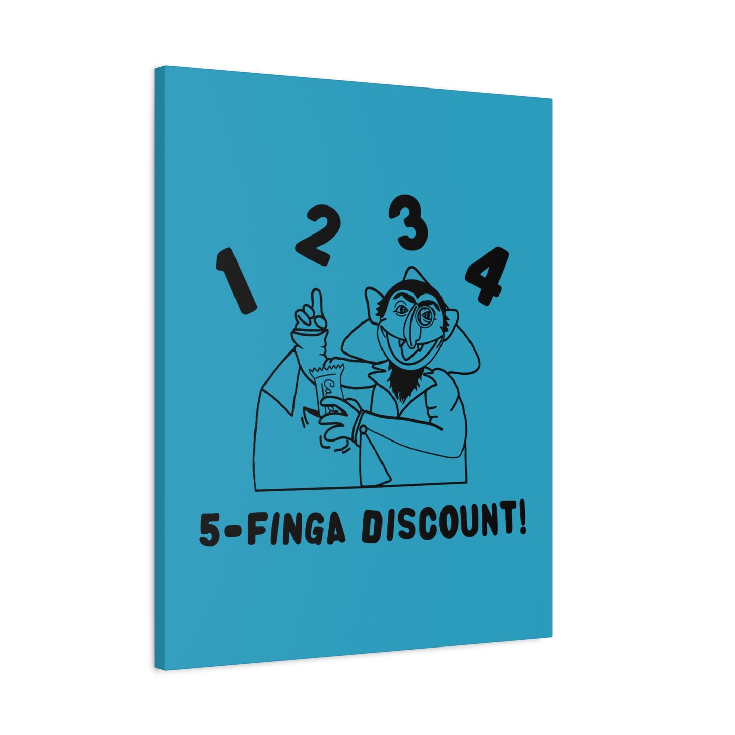 Five Finger Discount Outline Canvas Print Turquoise - Sesame Street The Count Parody Art Print