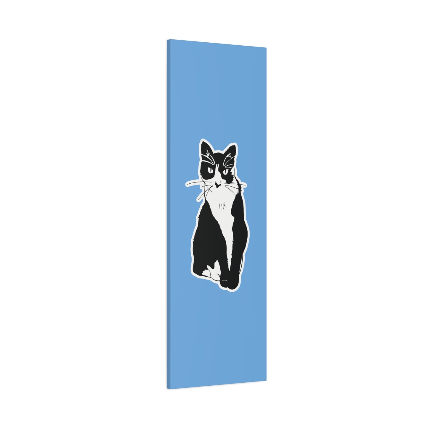 Cat Canvas on Light Blue (Sticker Style Cat) - Cat Drawing Art